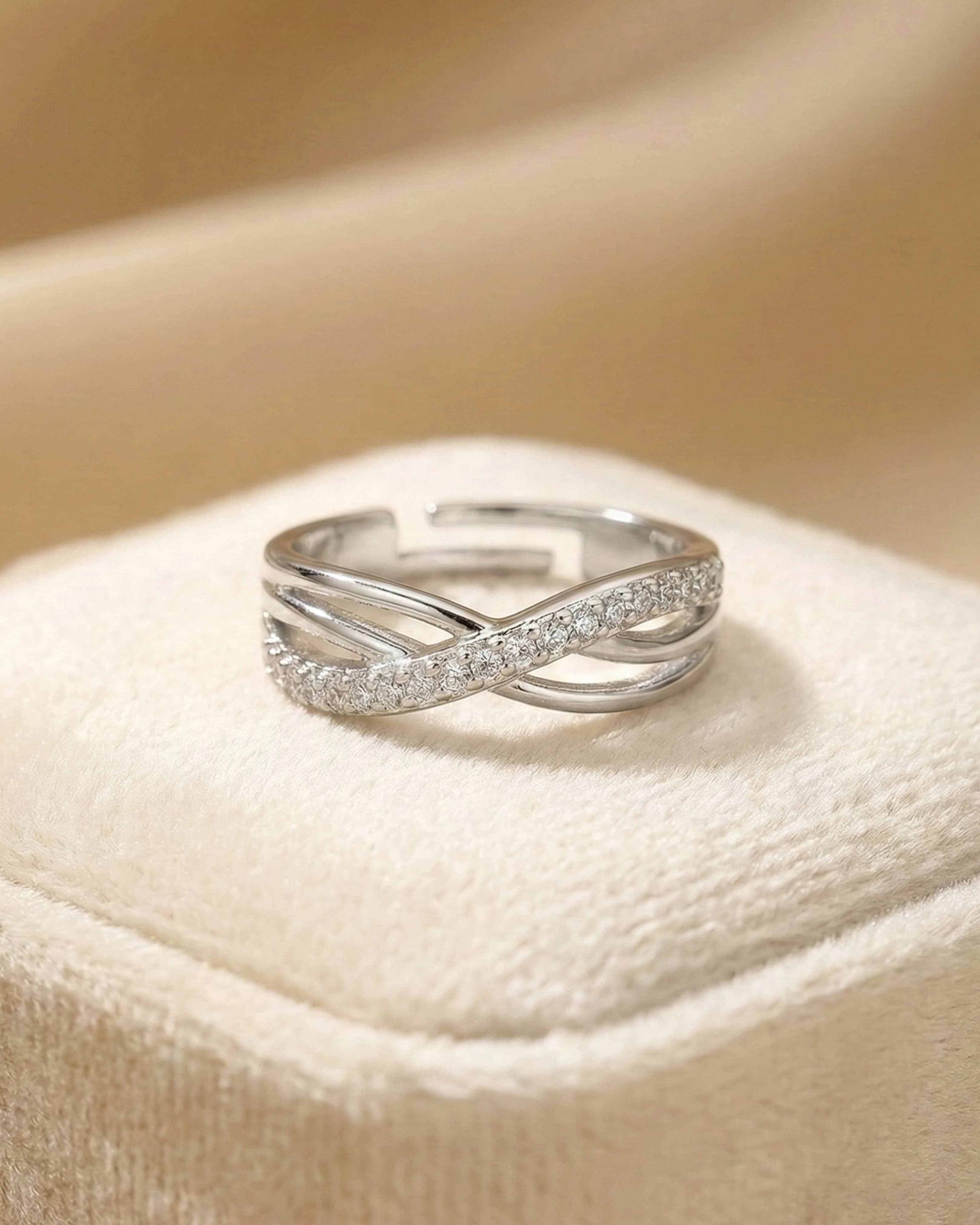 Infinity Cross Pavé Adjustable Band – 925 Sterling Silver view 3