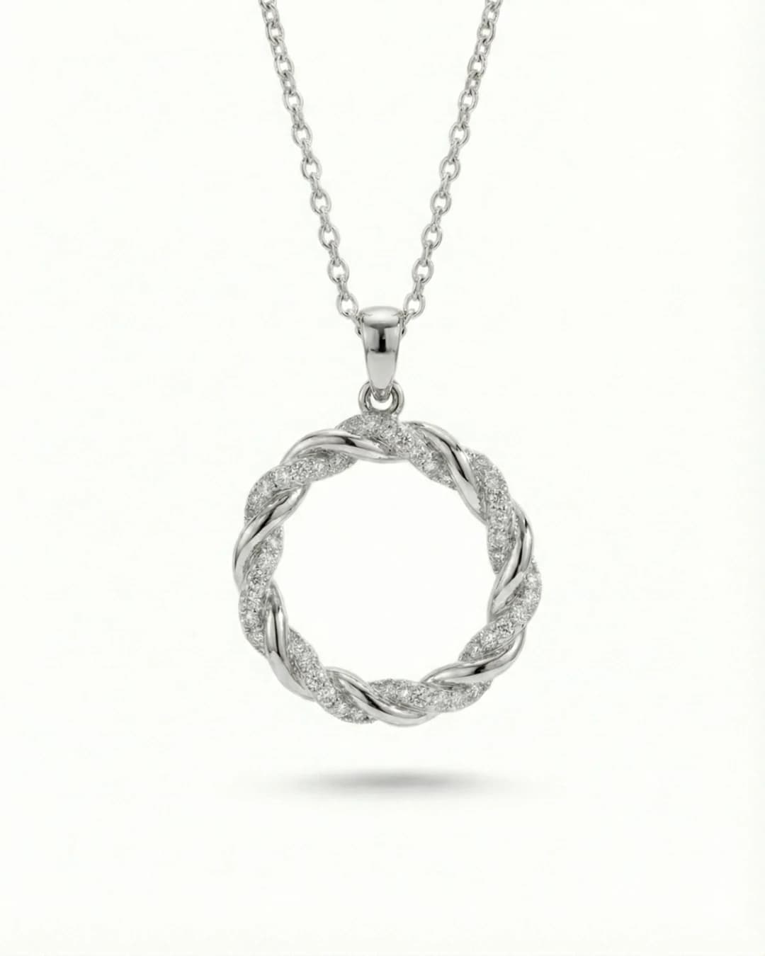 Entwined Halo Pavé Circle Necklace – 925 Sterling Silver