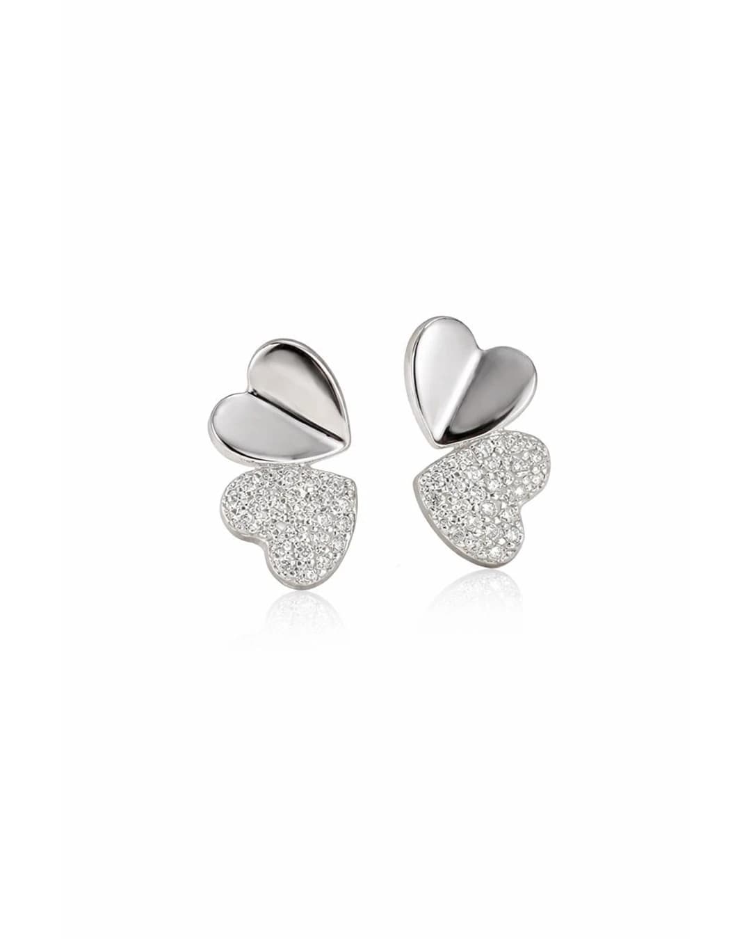 Sweetheart Duo Pave Stud Earrings – 925 Sterling Silver