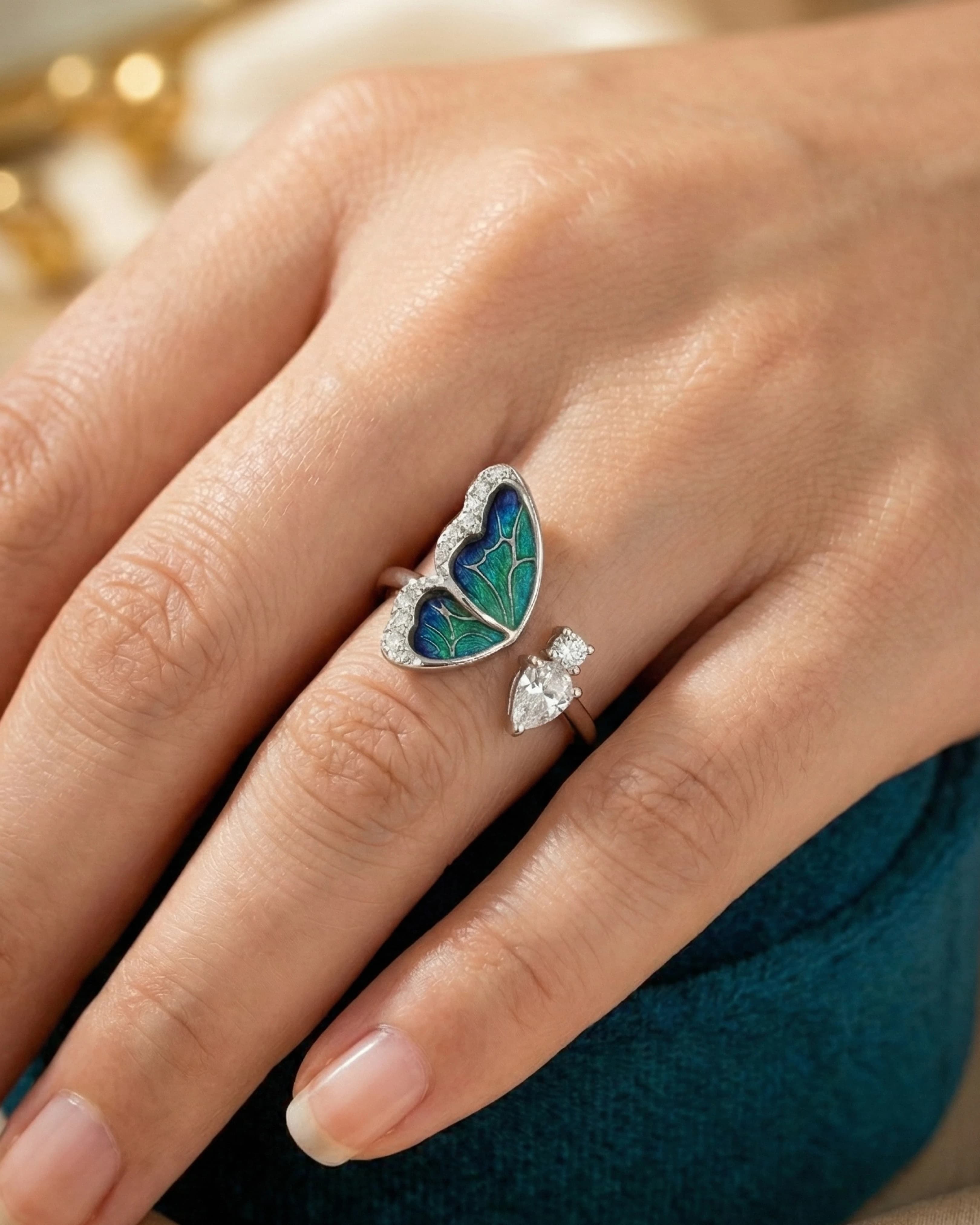 Iridescent Butterfly Dream Wrap Ring – 925 Sterling Silver — model