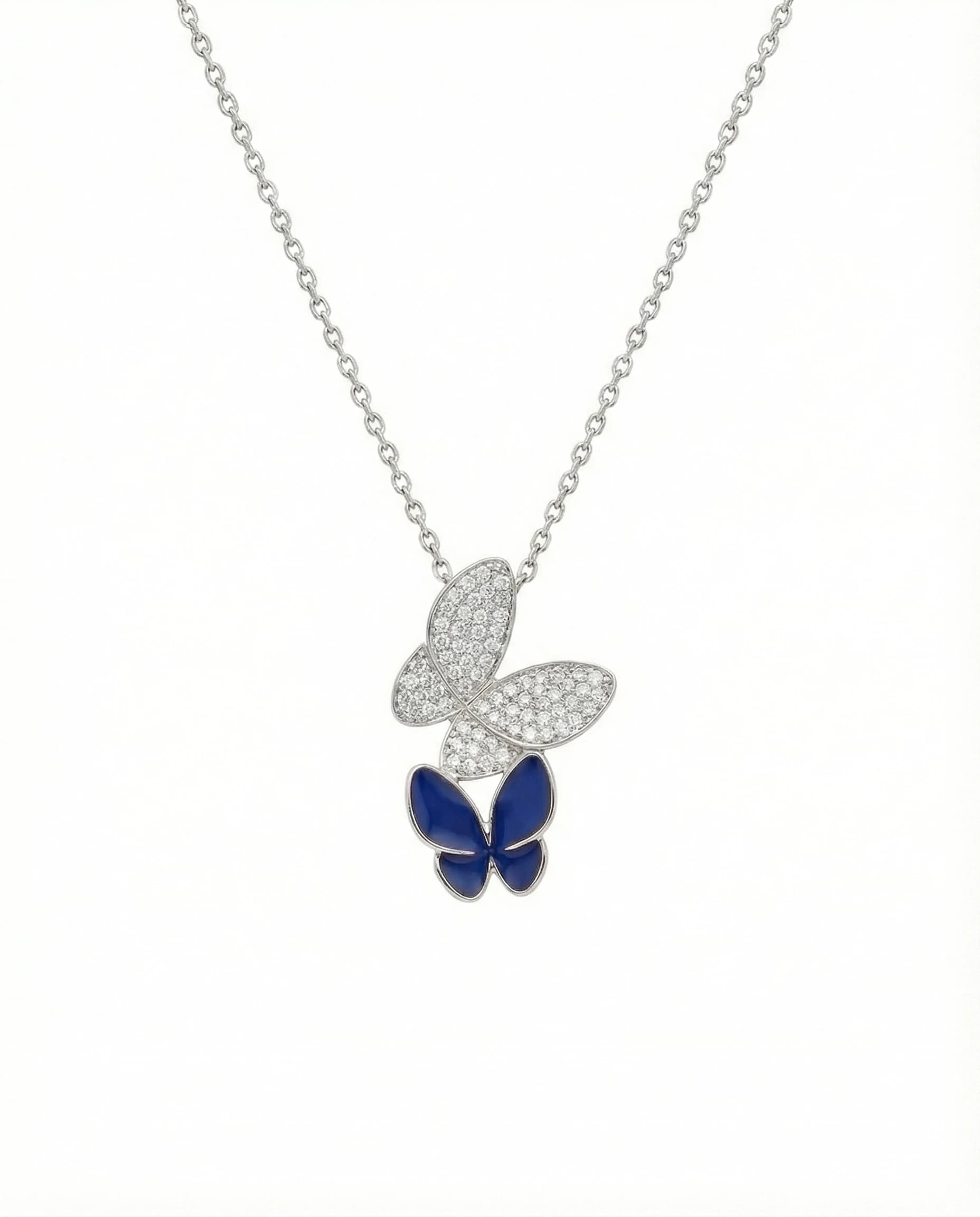 Midnight Butterfly Pavé Drop Necklace – 925 Sterling Silver