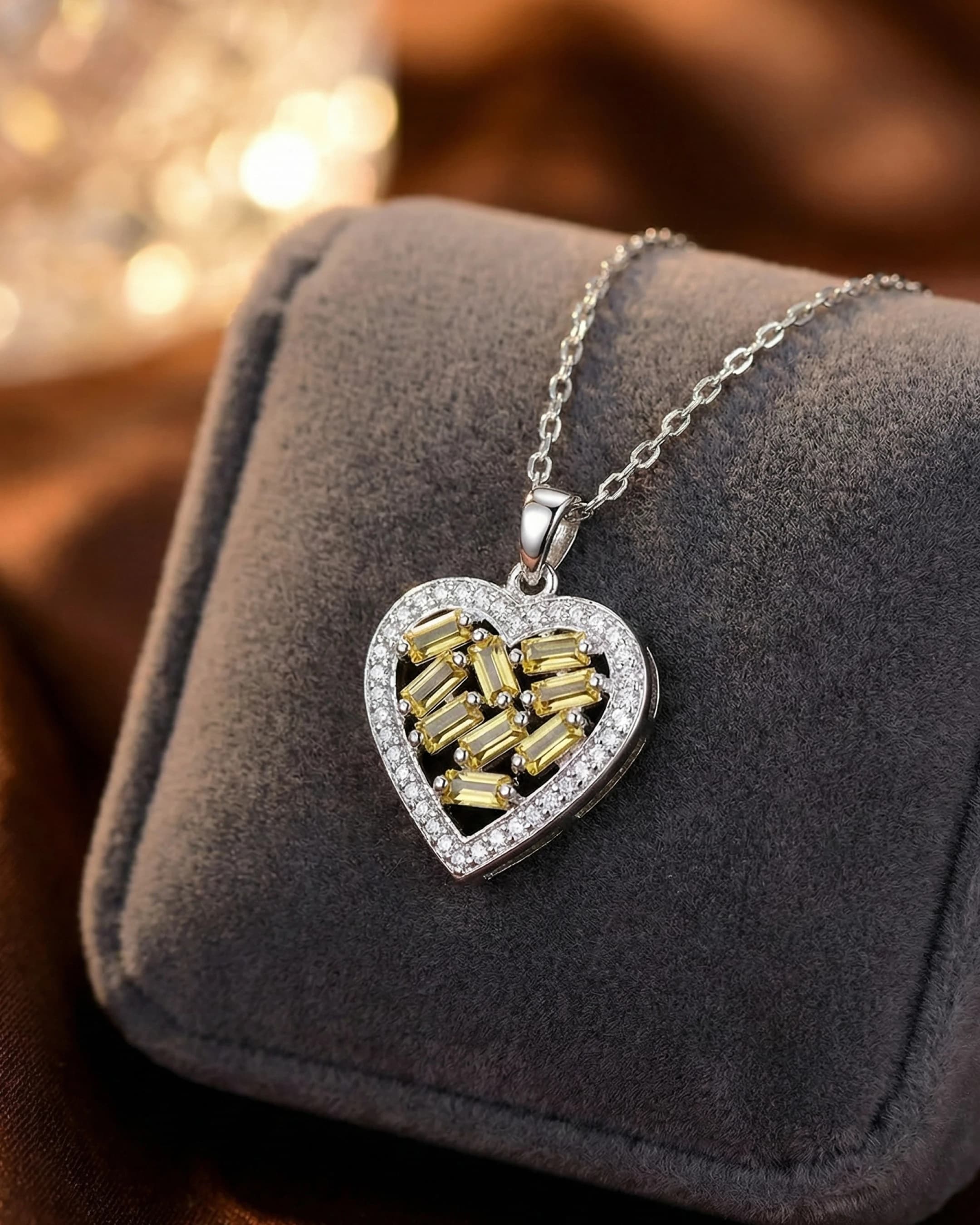Golden Radiance Heart Mosaic Necklace – 925 Sterling Silver view 3