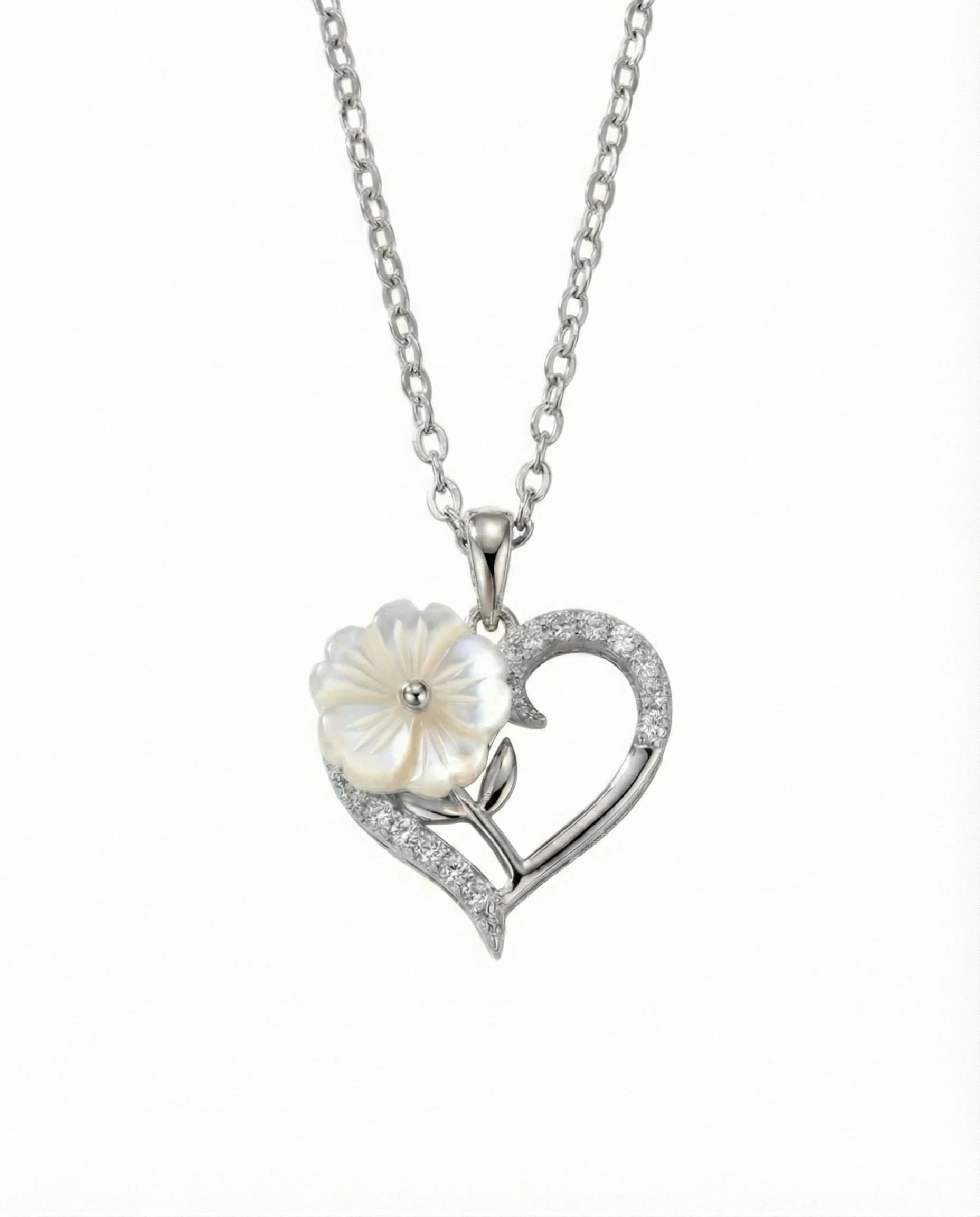 Blooming Heart Pearl Necklace – 925 Sterling Silver