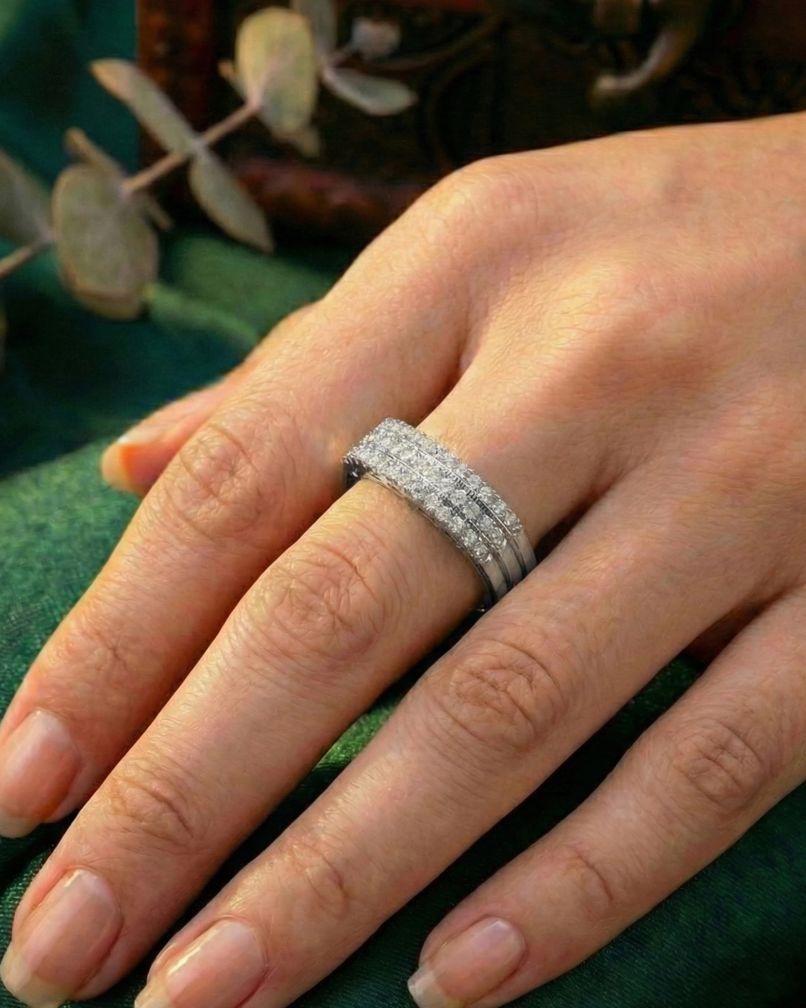 Triple-Row Pavé Grand Statement Band – 925 Sterling Silver — model