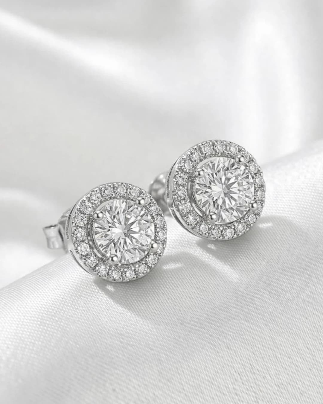 Brilliant Halo Solitaire Stud Earrings – 925 Sterling Silver view 3