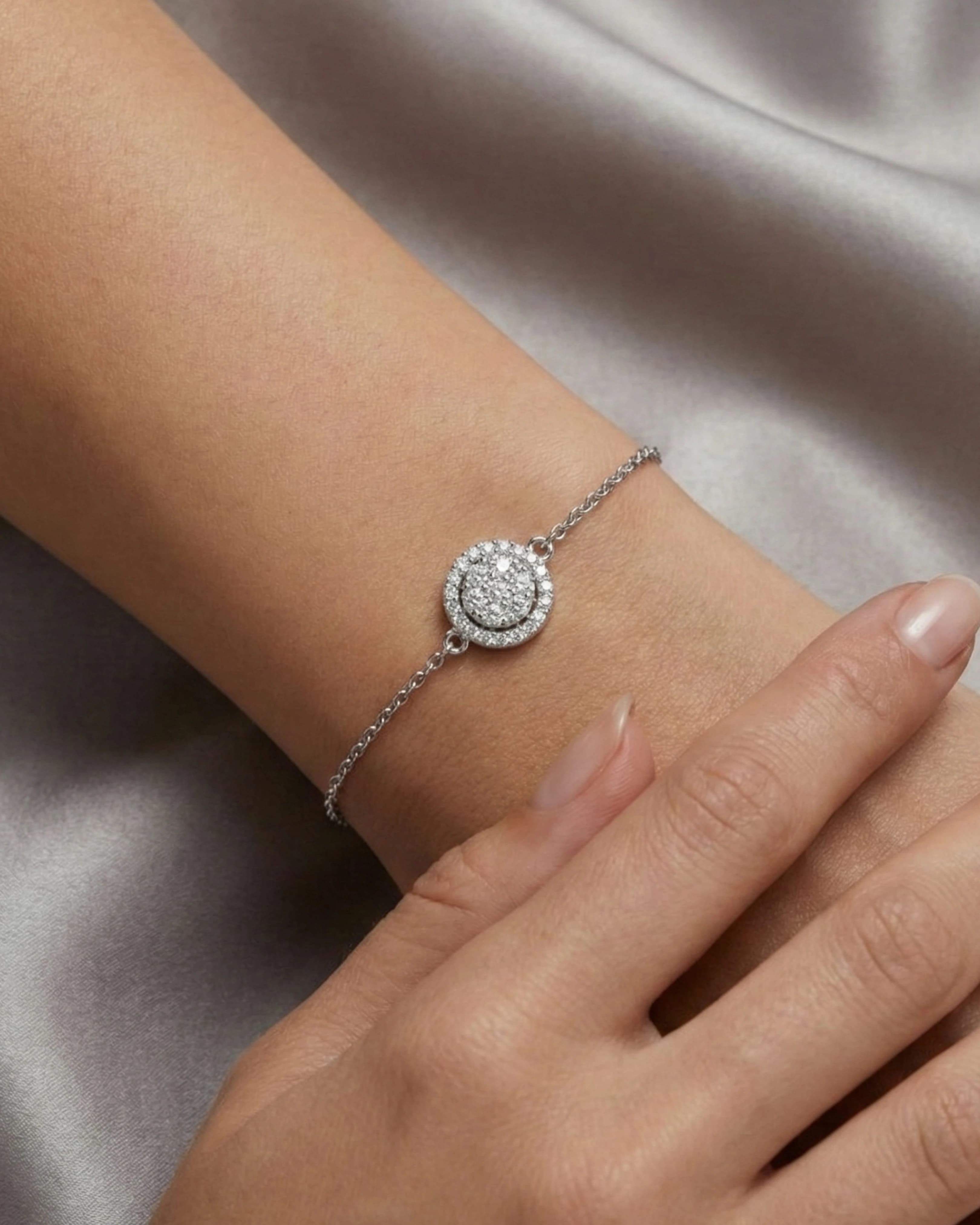 Celestial Halo Solitaire Bracelet – 925 Sterling Silver — model