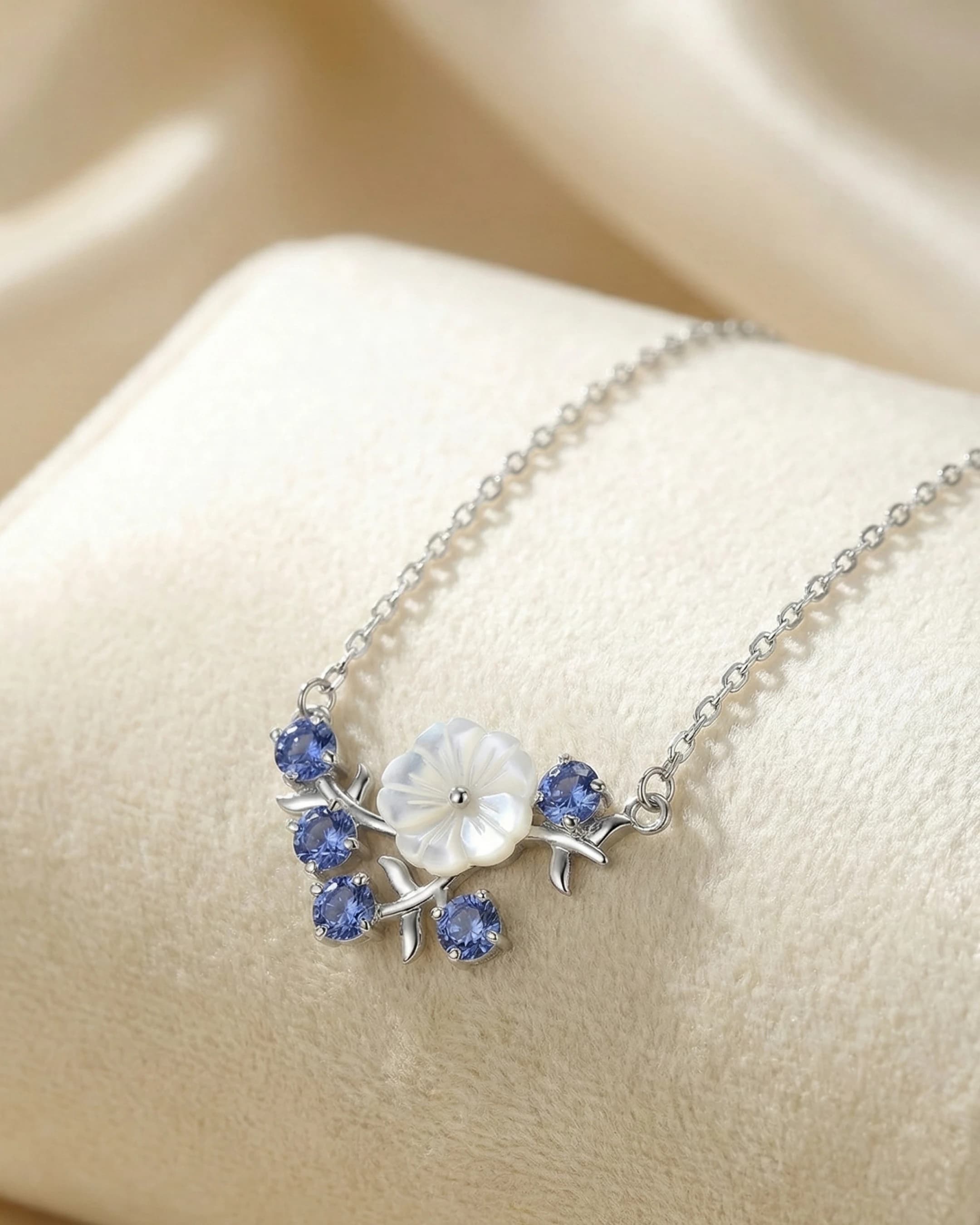 Blooming Pearl & Tanzanite Azure Necklace – 925 Sterling Silver view 3