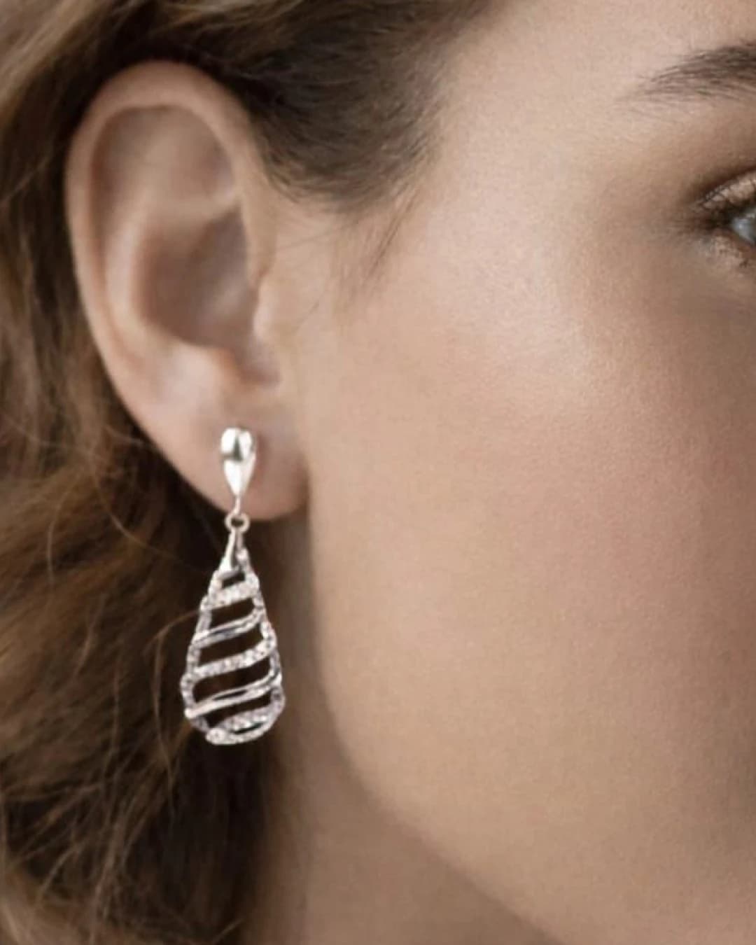 Celestial Swirl Drop Earrings – 925 Sterling Silver Cubic Zirconia Dangle Earrings for Women — model