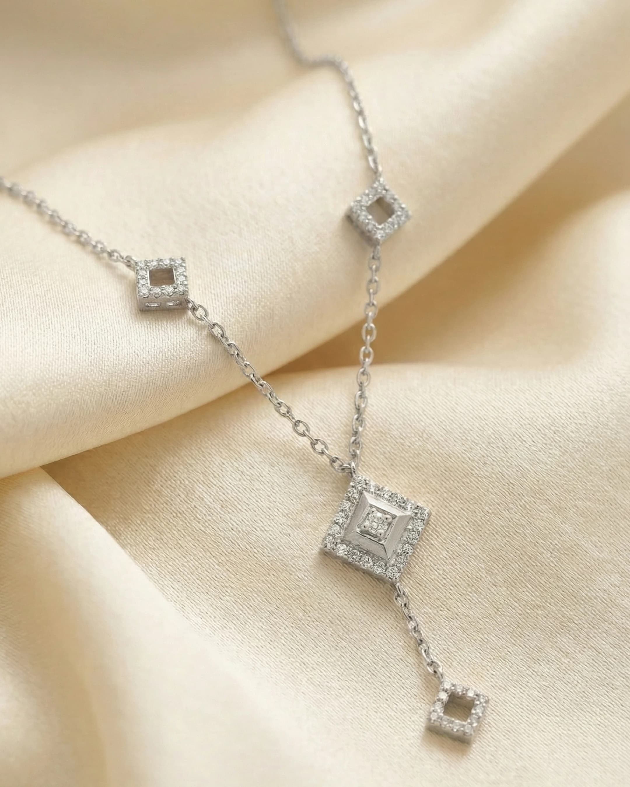 Imperial Geometric Diamond-Drop Necklace – 925 Sterling Silver view 3