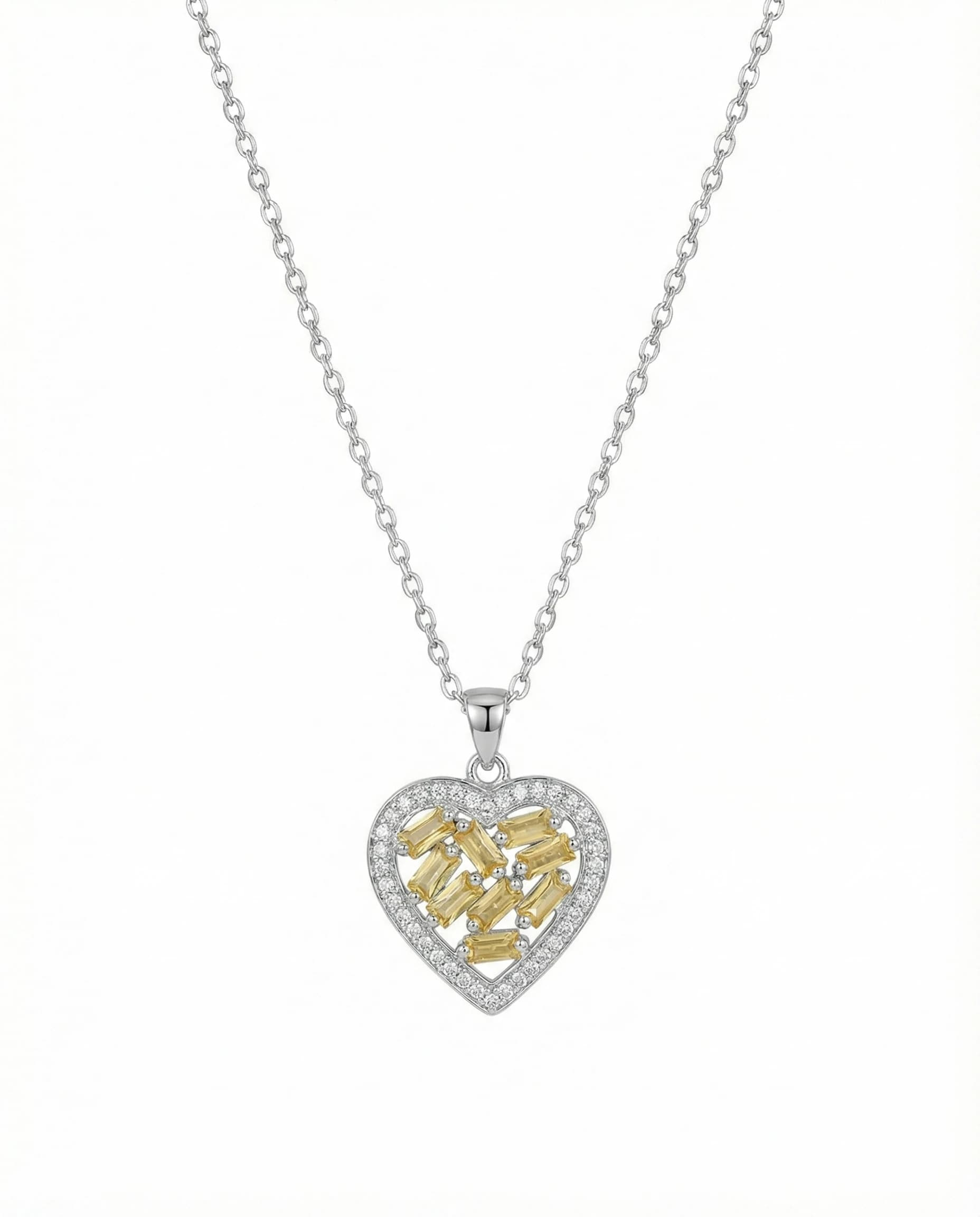 Golden Radiance Heart Mosaic Necklace – 925 Sterling Silver