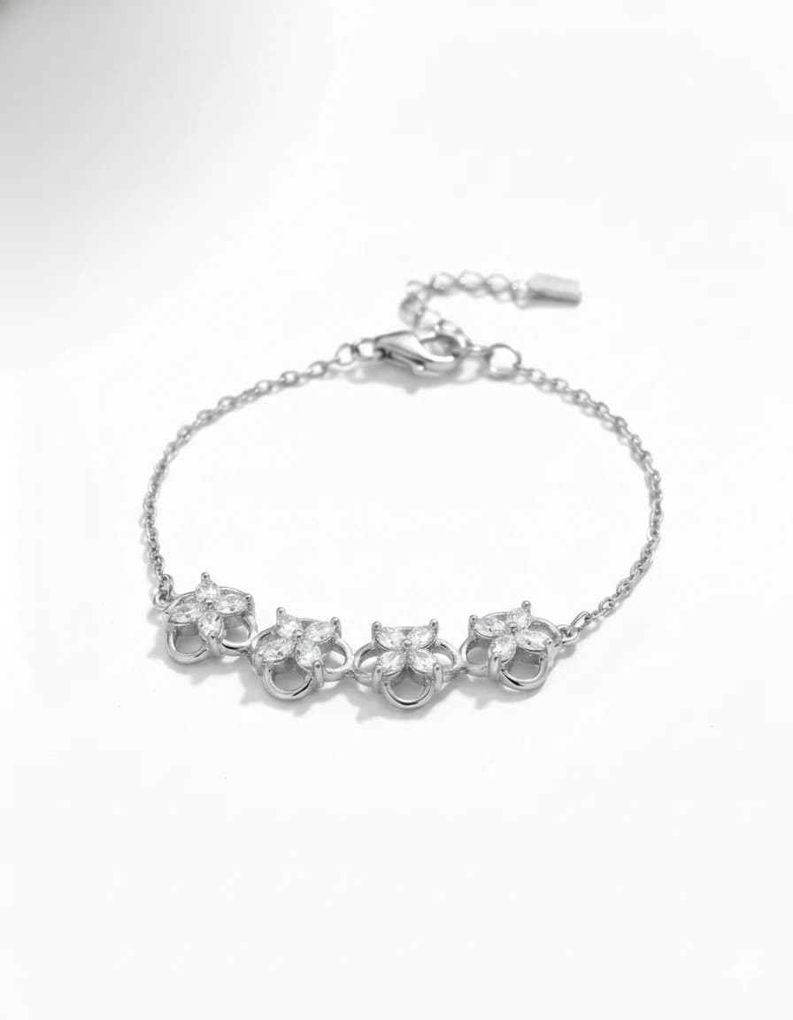 Floral BlossGolden Meadow Quatrefoil Bracelet – 925 Sterling Silverom Rose Quartz & Pearl Wrap Ring – 925 Sterling Silver