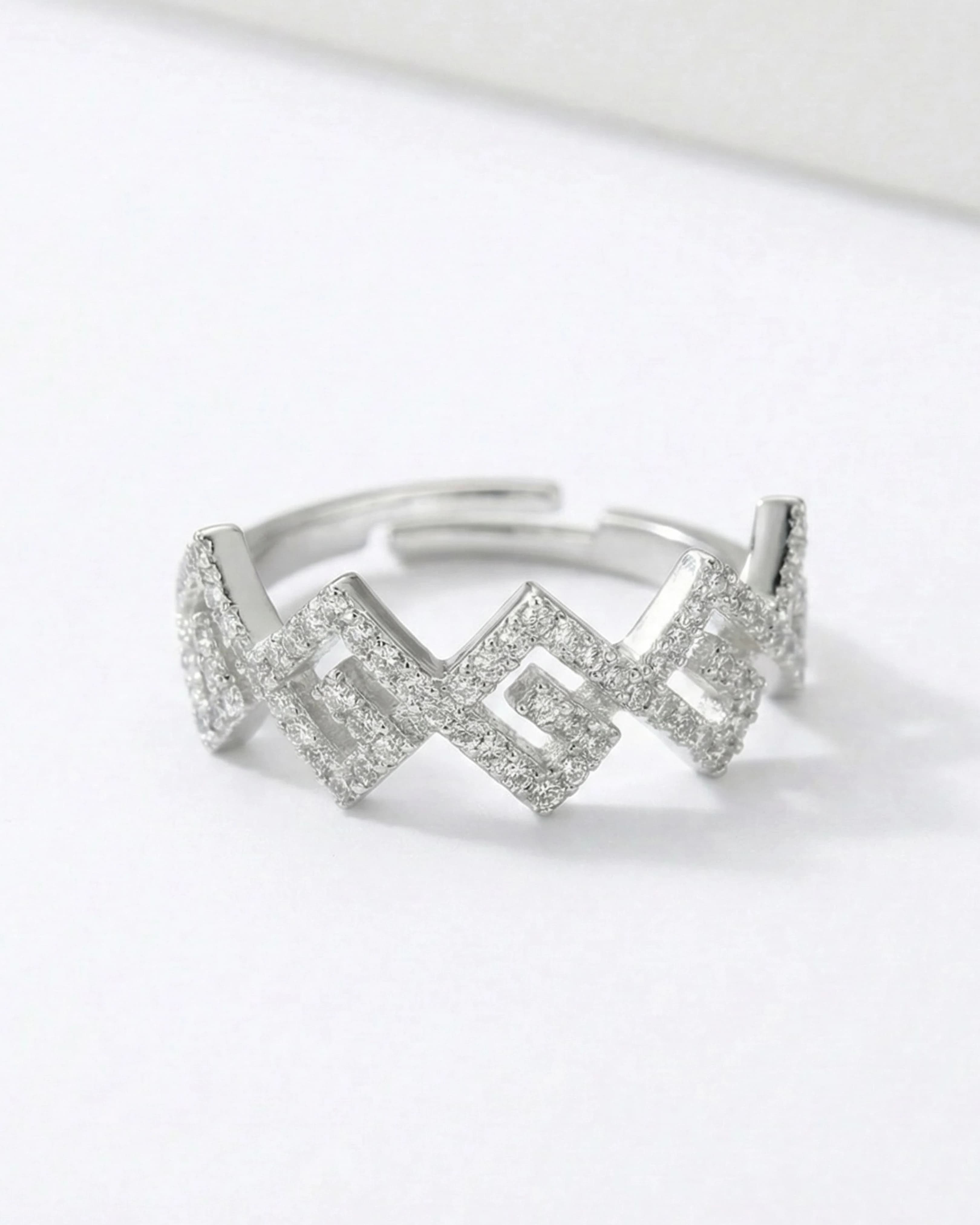 Geometric Zig-Zag Pavé Adjustable Band – 925 Sterling Silver
