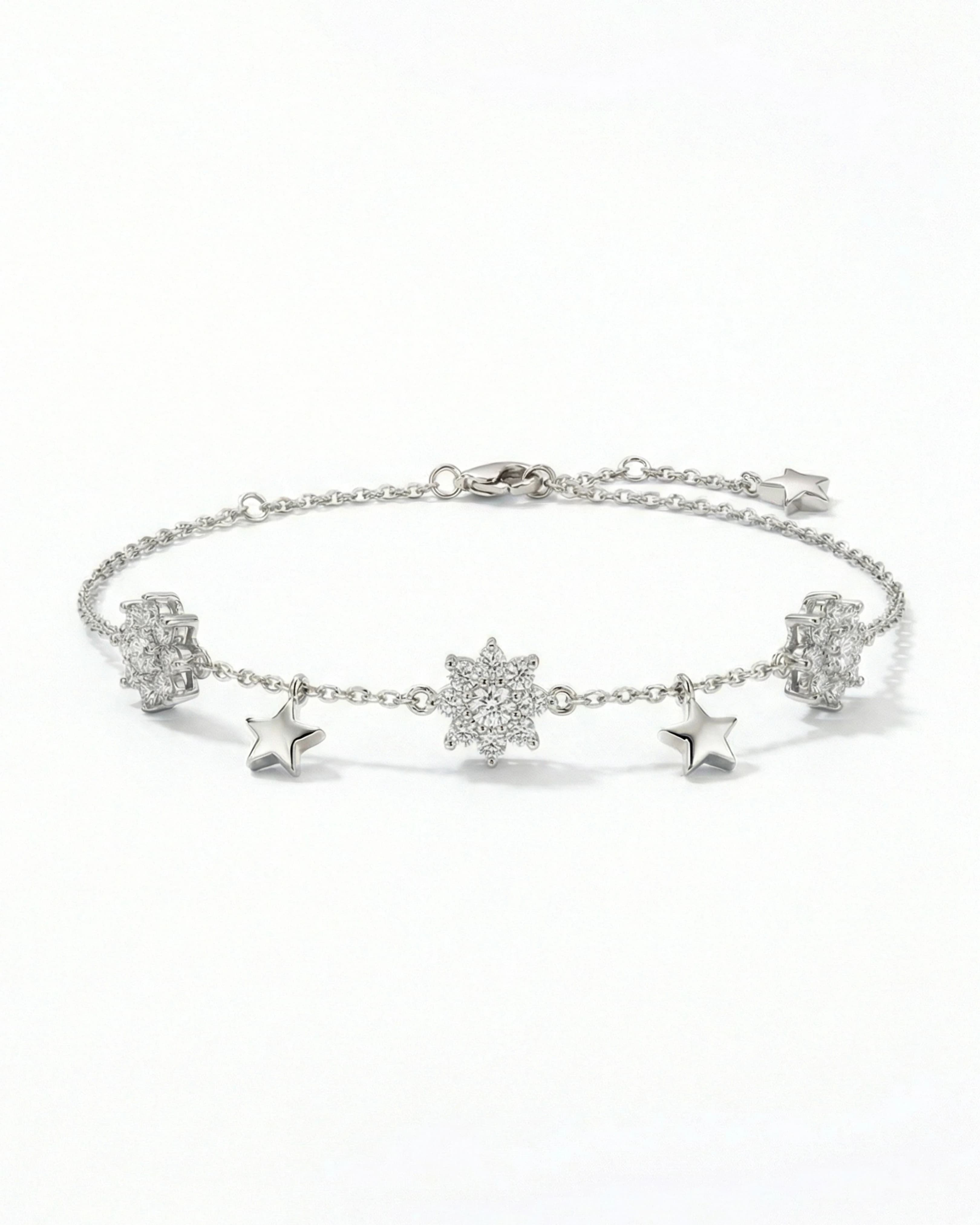 Celestial Star & Blossom Charm Bracelet – 925 Sterling Silver