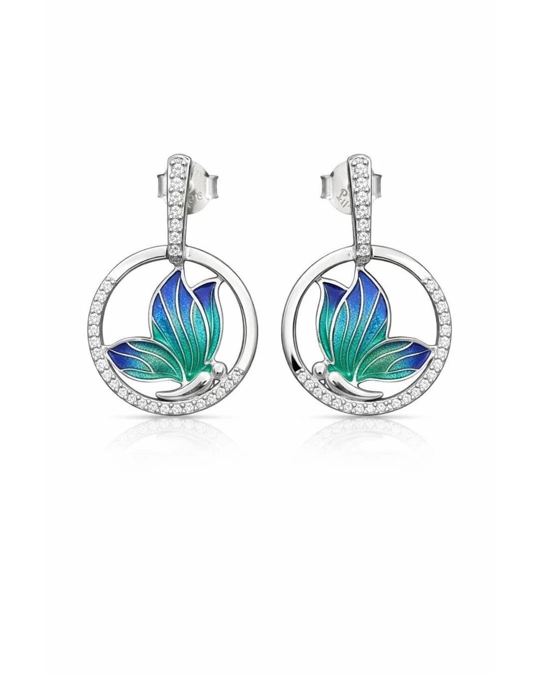 Emerald Glaze Butterfly Halo Earrings – 925 Sterling Silver