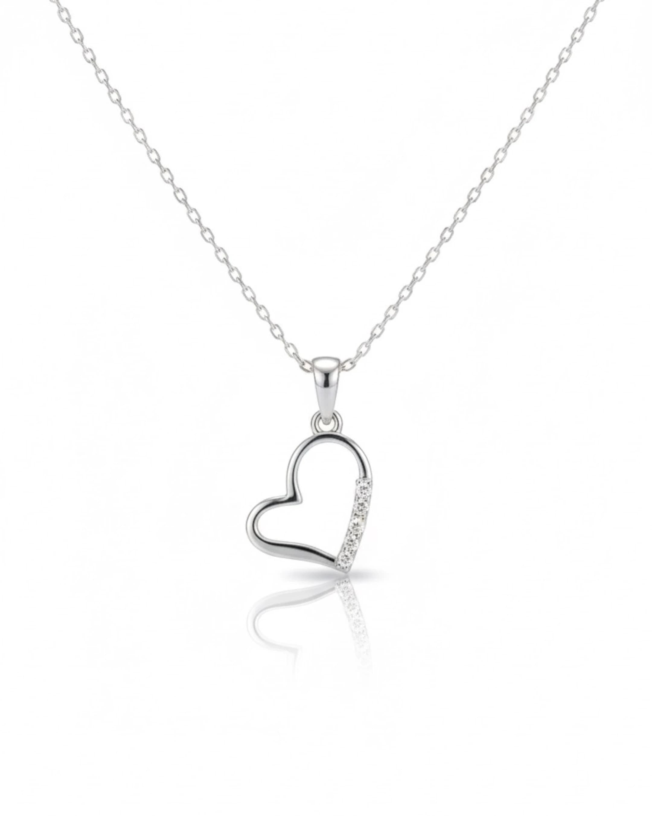Graceful Open Heart Solitaire Necklace – 925 Sterling Silver