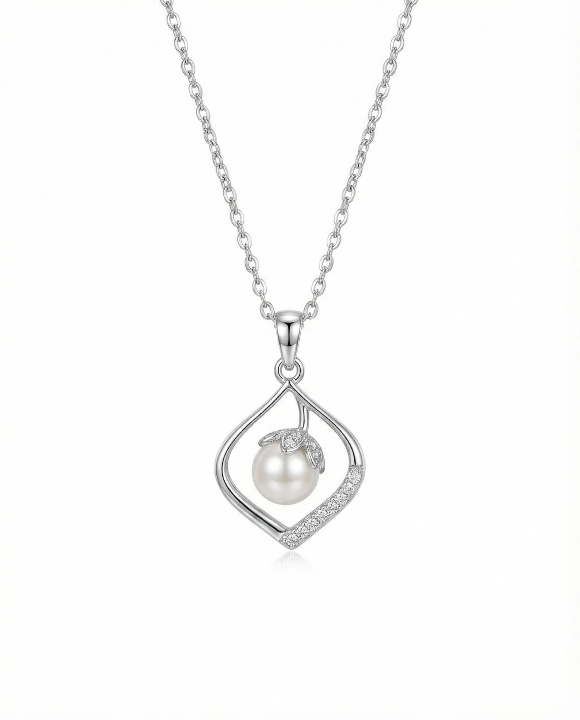 Radiant Teardrop Pearl & Bud Necklace – 925 Sterling Silver