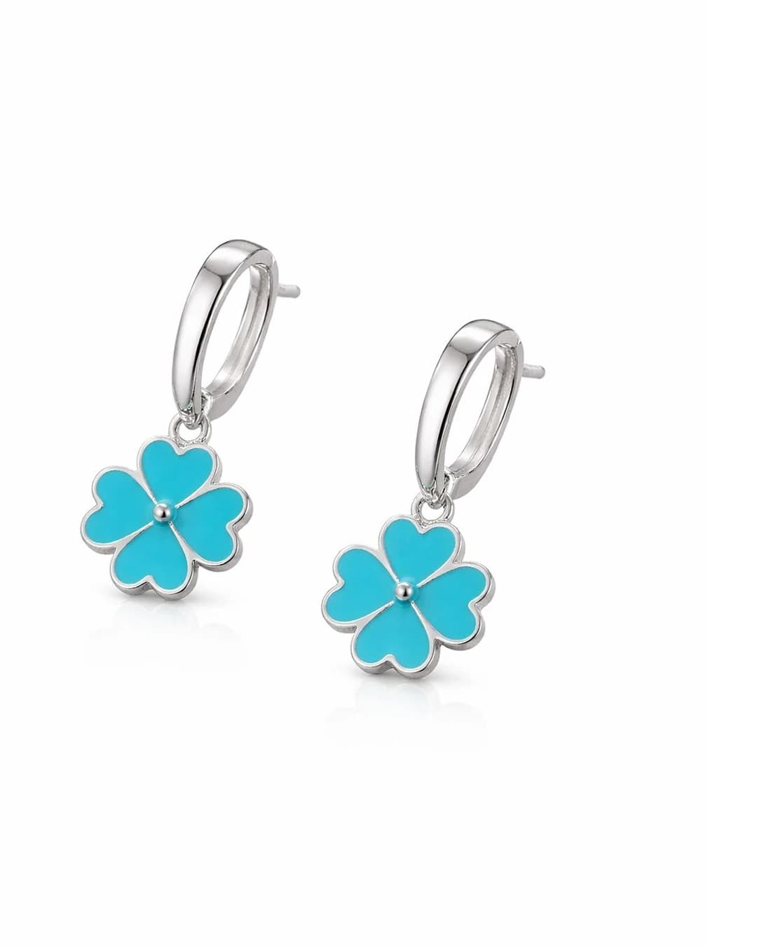 Azure Clover Enamel Drop Earrings – 925 Sterling Silver