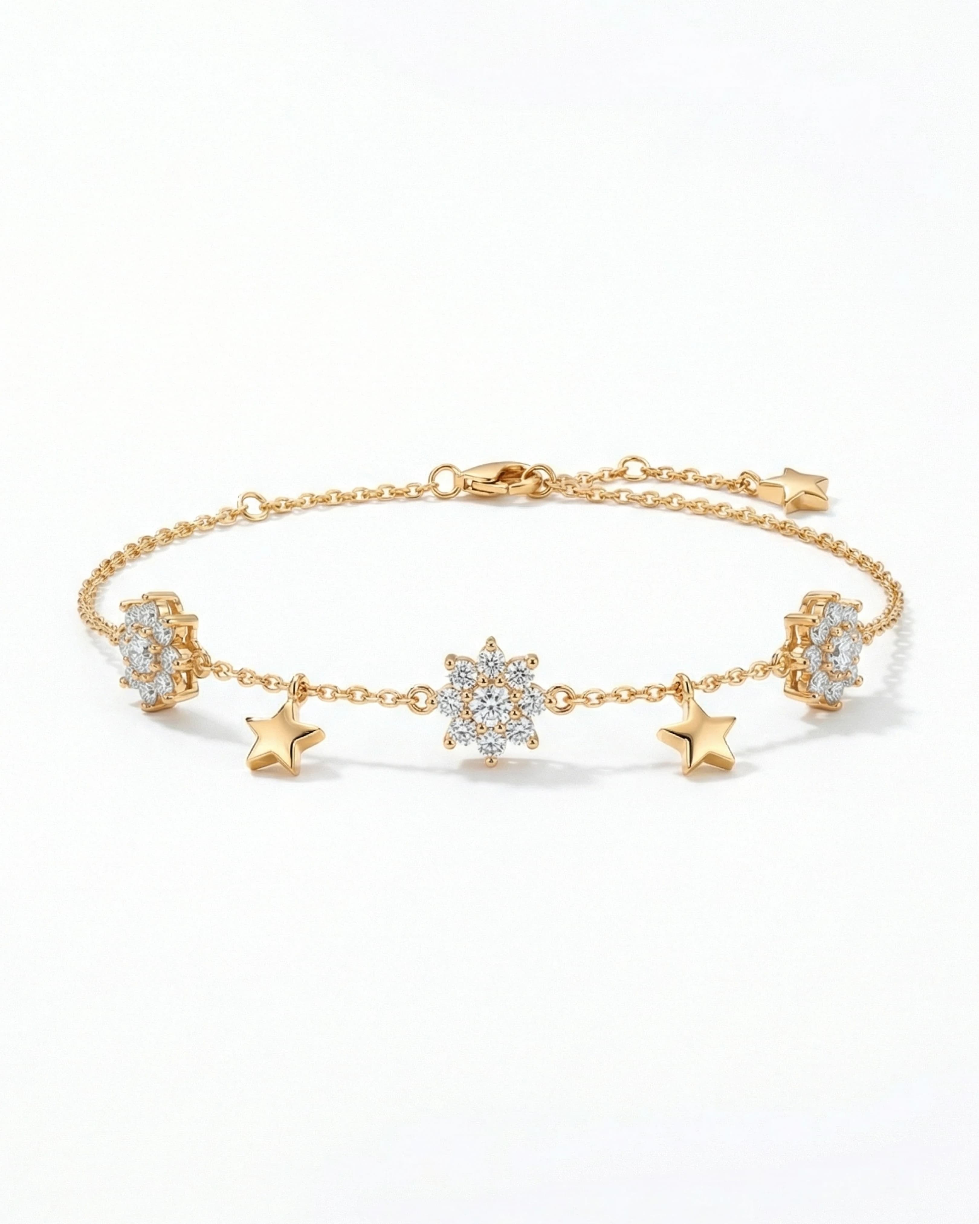 Celestial Star & Blossom Charm Bracelet – 925 Sterling Silver