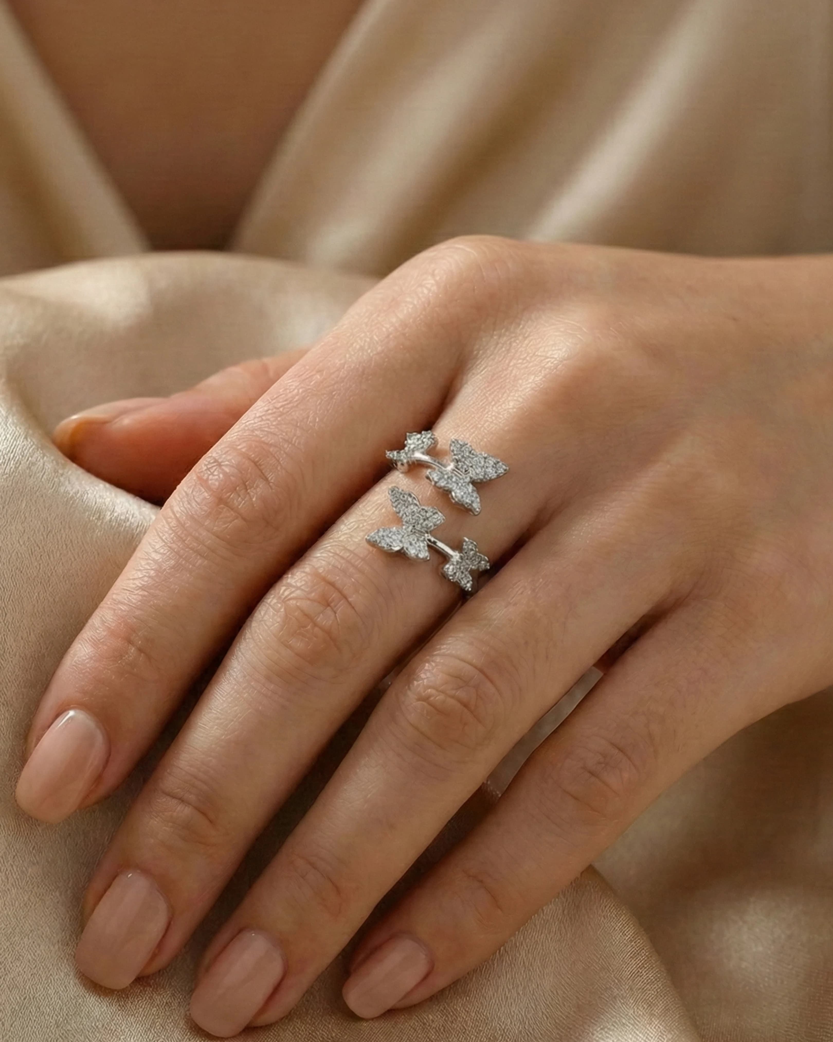 Whimsical Butterfly Meadow Wrap Ring – 925 Sterling Silver — model