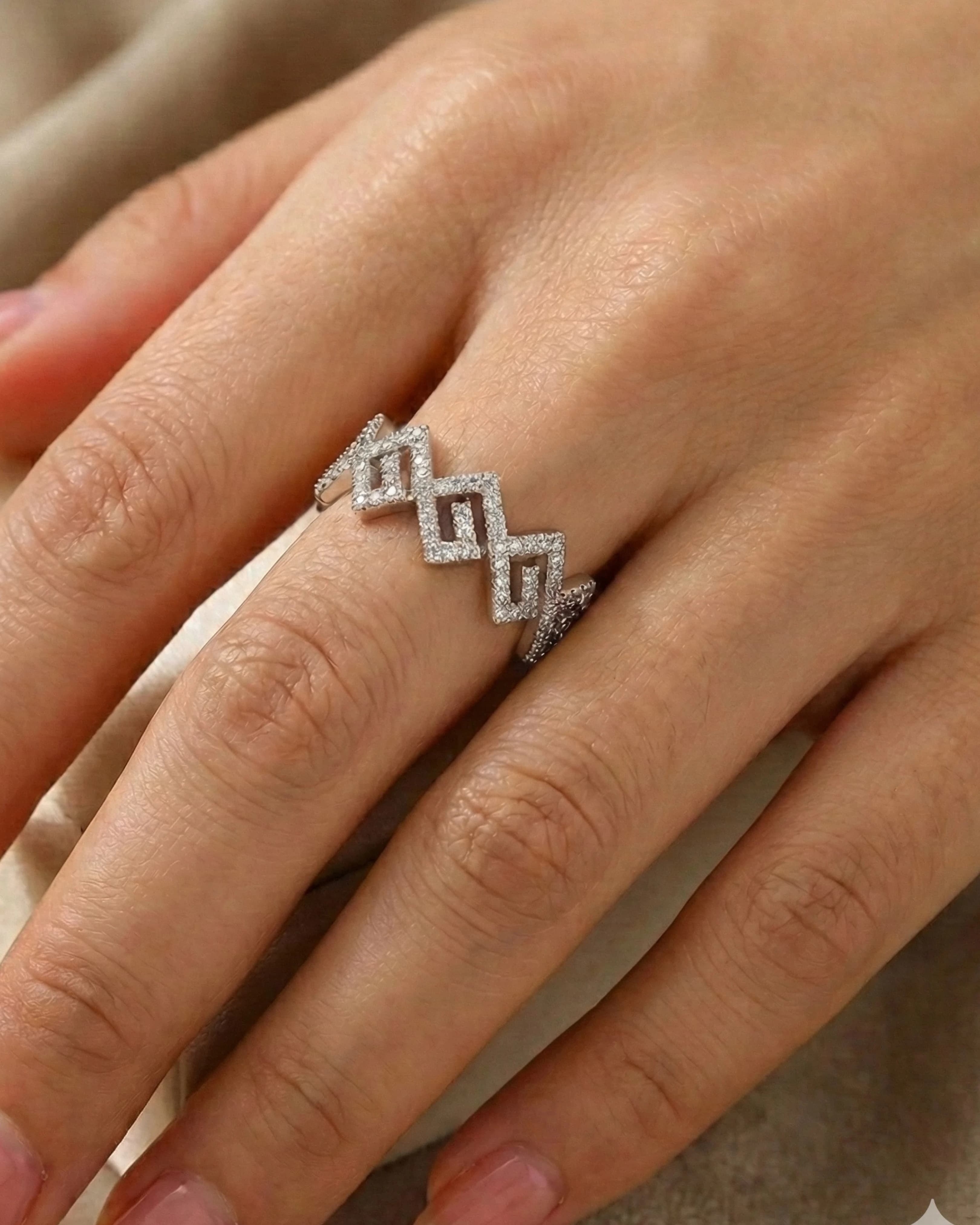 Geometric Zig-Zag Pavé Adjustable Band – 925 Sterling Silver — model