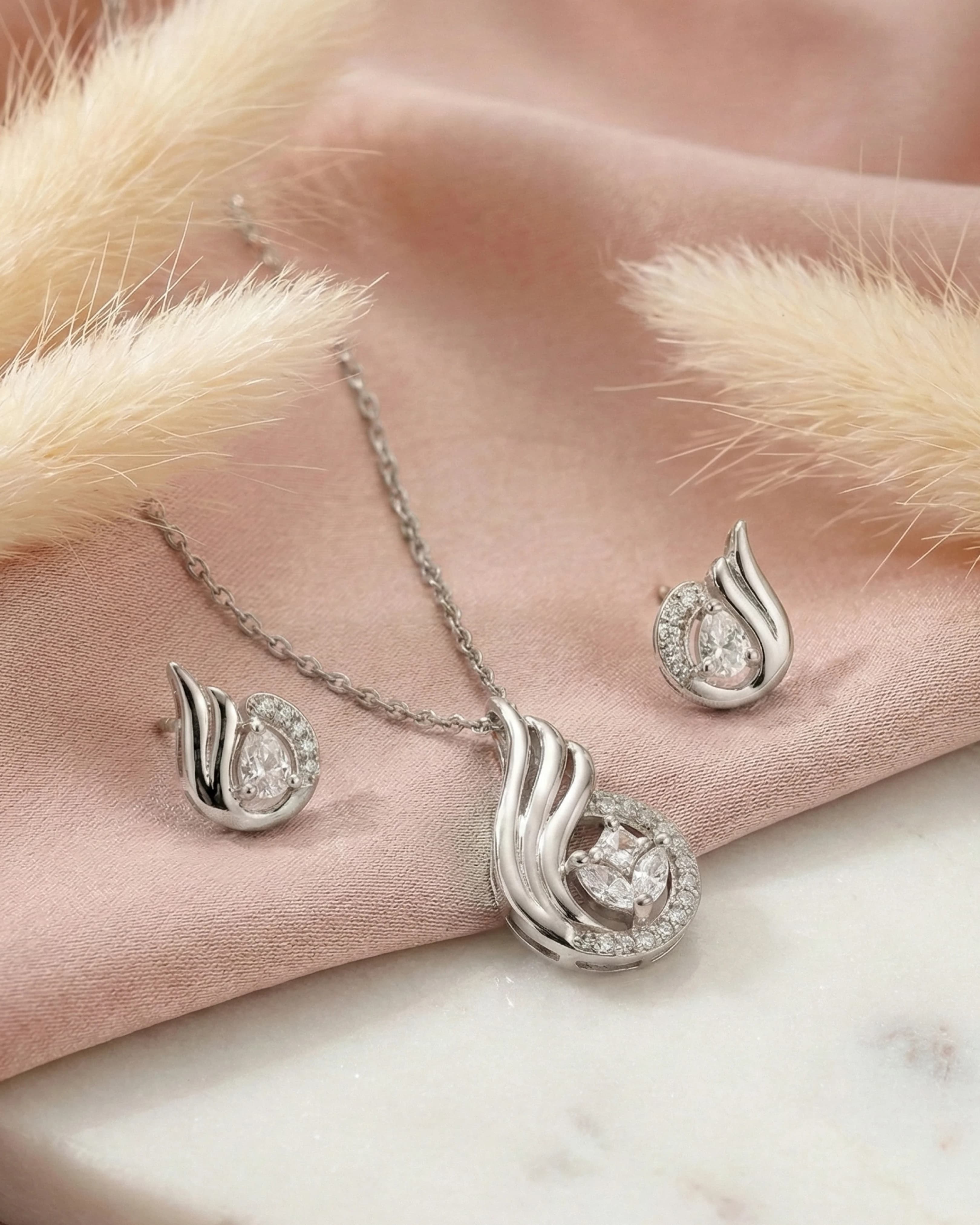 Silver Jems 925 Sterling Silver Graceful Teardrop & Marquise Crystal Jewelry Set – Pendant Necklace and Earrings view 3