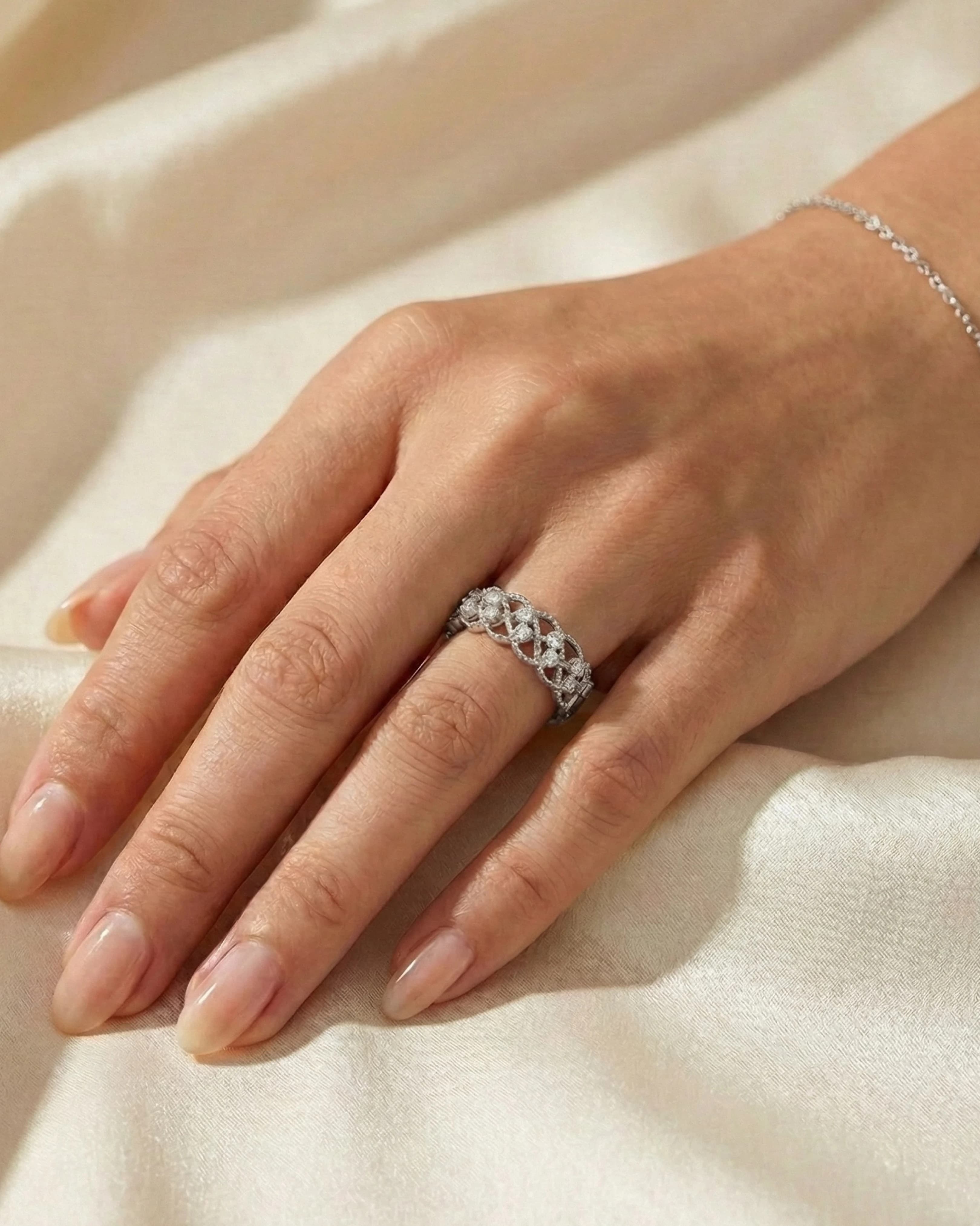 Ethereal Lace Pavé Band – 925 Sterling Silver — model