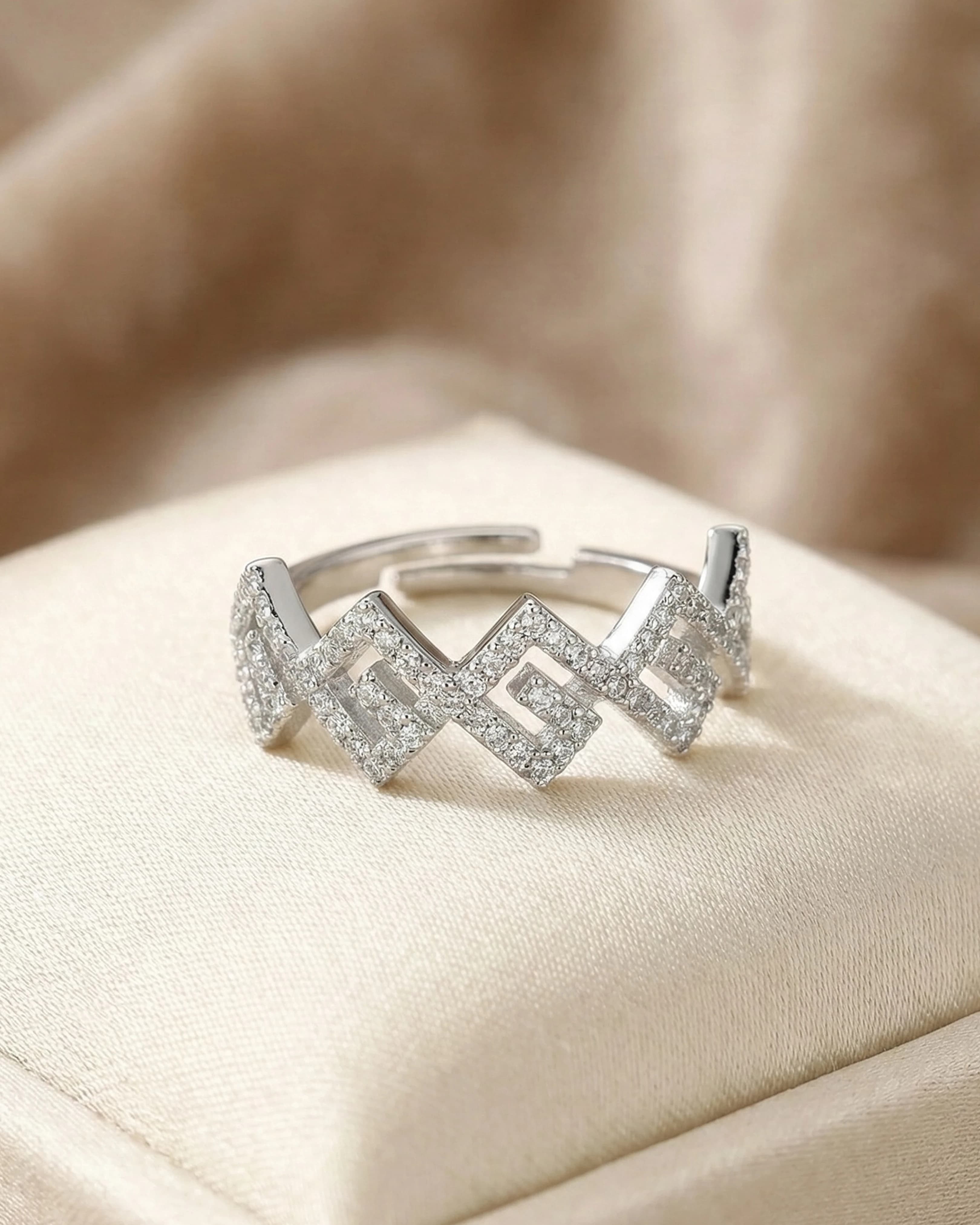 Geometric Zig-Zag Pavé Adjustable Band – 925 Sterling Silver view 3
