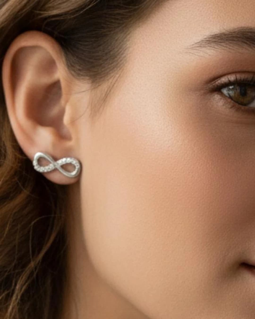 Eternal Infinity Pave Stud Earrings – 925 Sterling Silver — model
