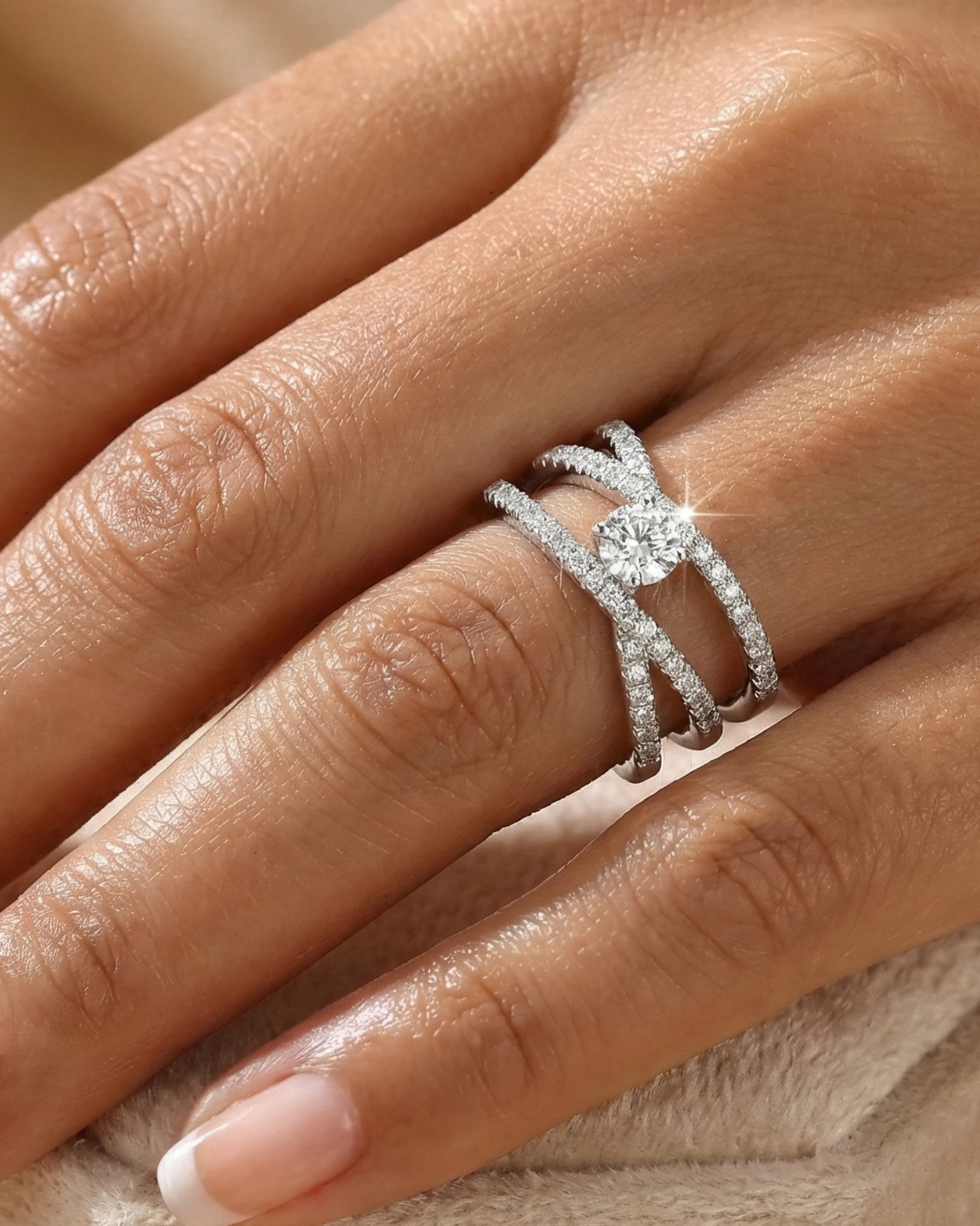 Eternal Brilliance Cross-Path Solitaire Ring – 925 Sterling Silver — model