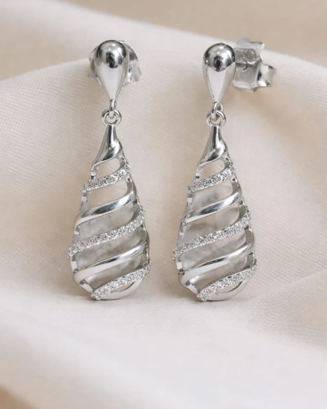 Celestial Swirl Drop Earrings – 925 Sterling Silver Cubic Zirconia Dangle Earrings for Women view 3