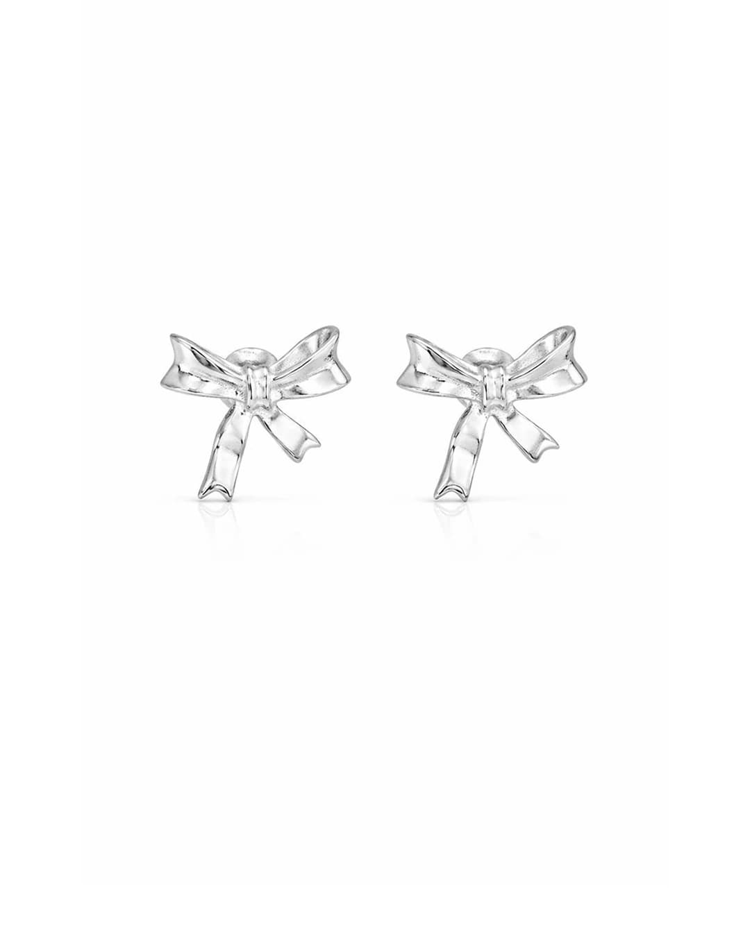 Polished Ribbon Bow Stud Earrings – 925 Sterling Silver
