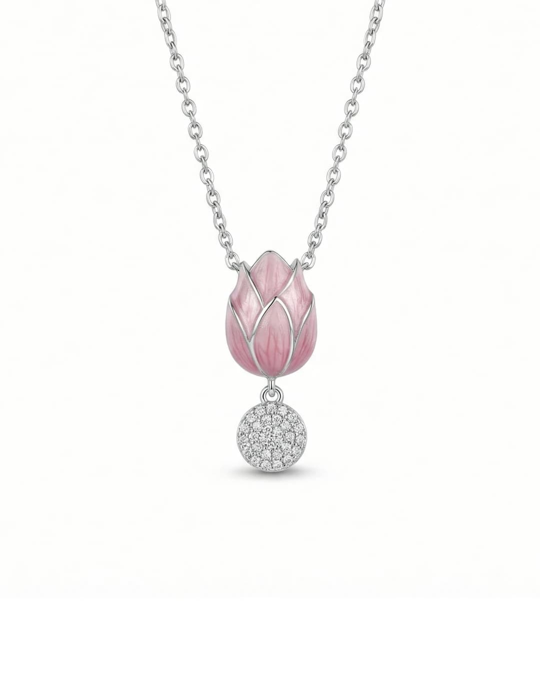 Graceful Tulip Bloom Enamel Necklace – 925 Sterling Silver
