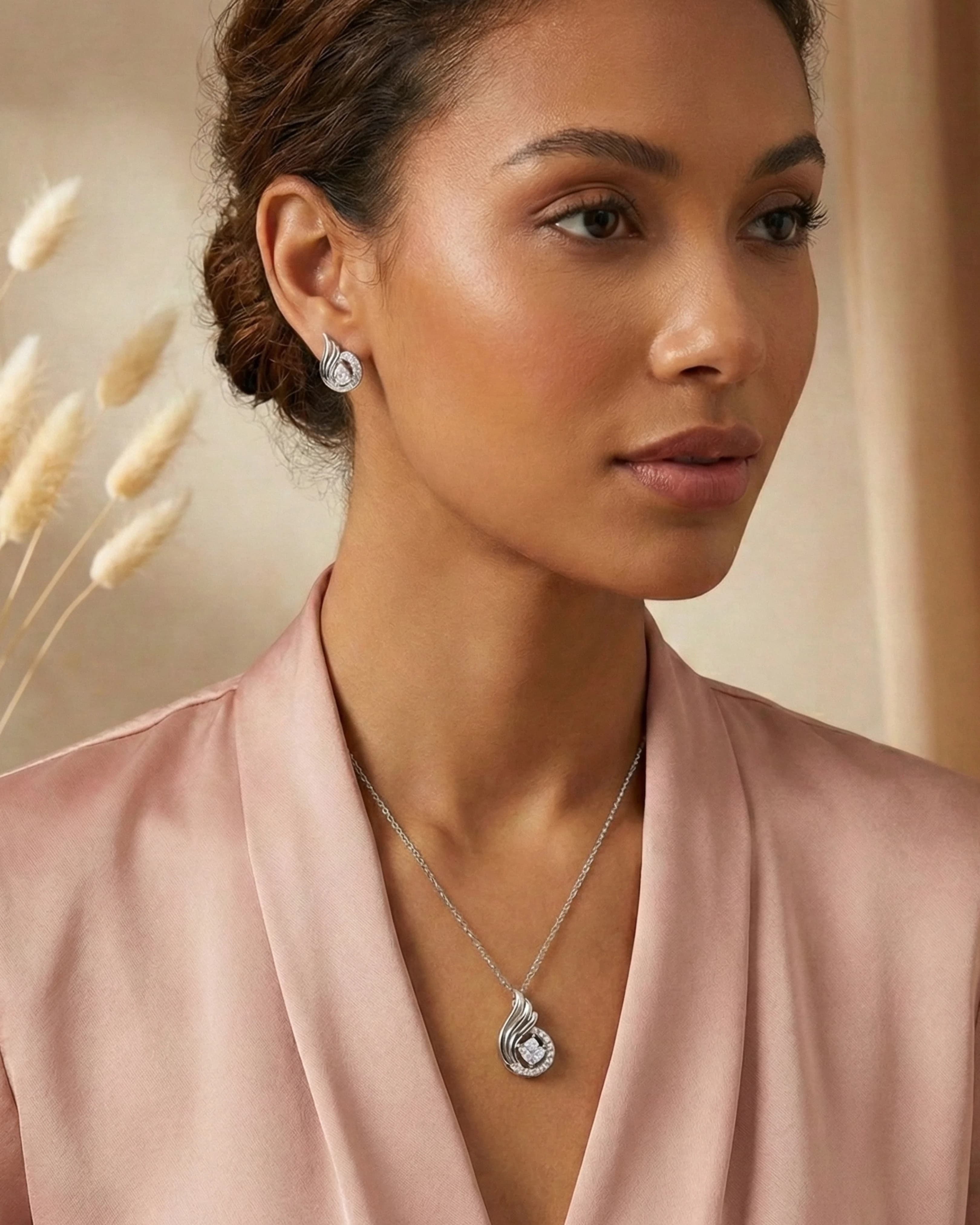 Silver Jems 925 Sterling Silver Graceful Teardrop & Marquise Crystal Jewelry Set – Pendant Necklace and Earrings — model