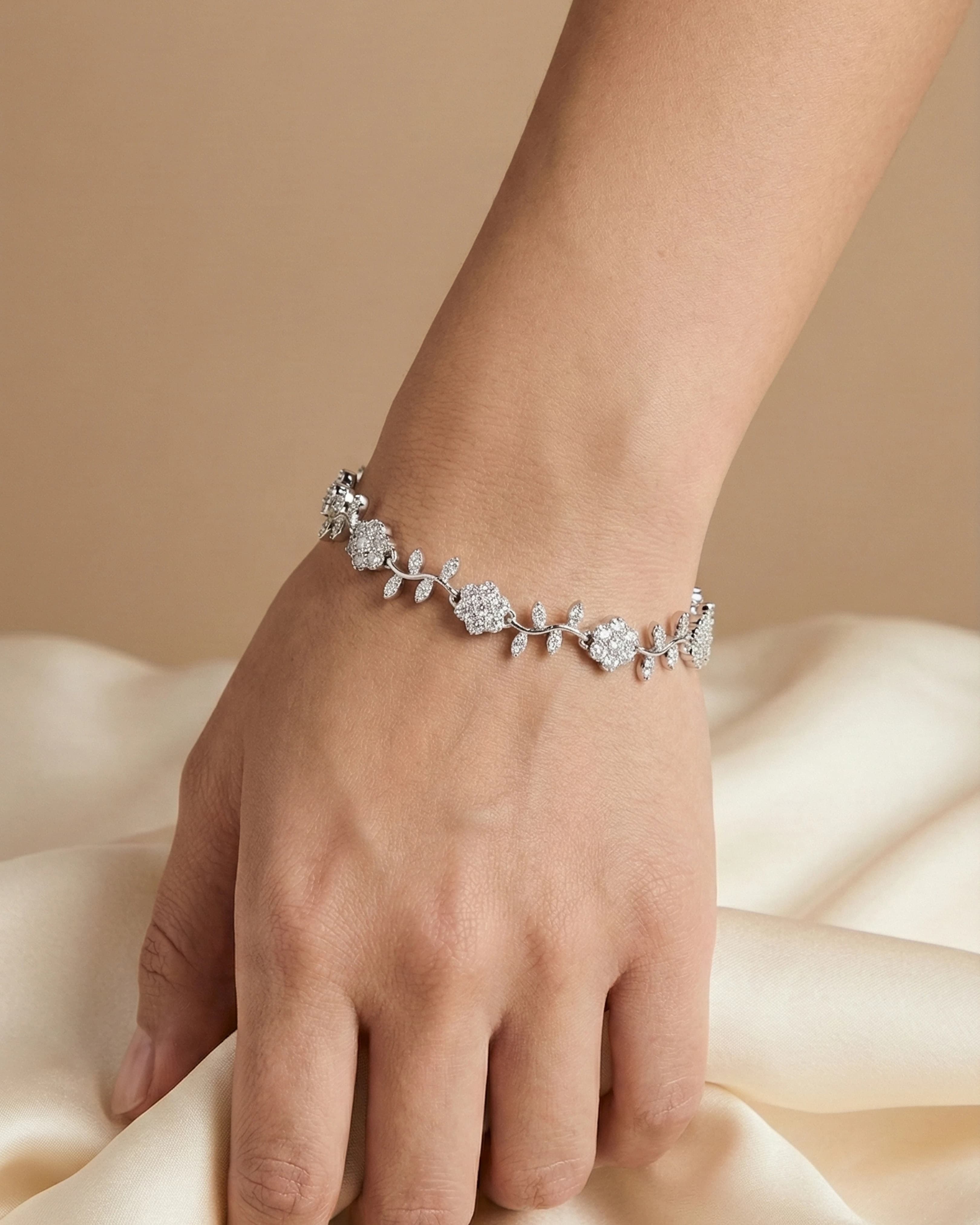 Golden Blossom Vine Bracelet – 925 Sterling Silver — model