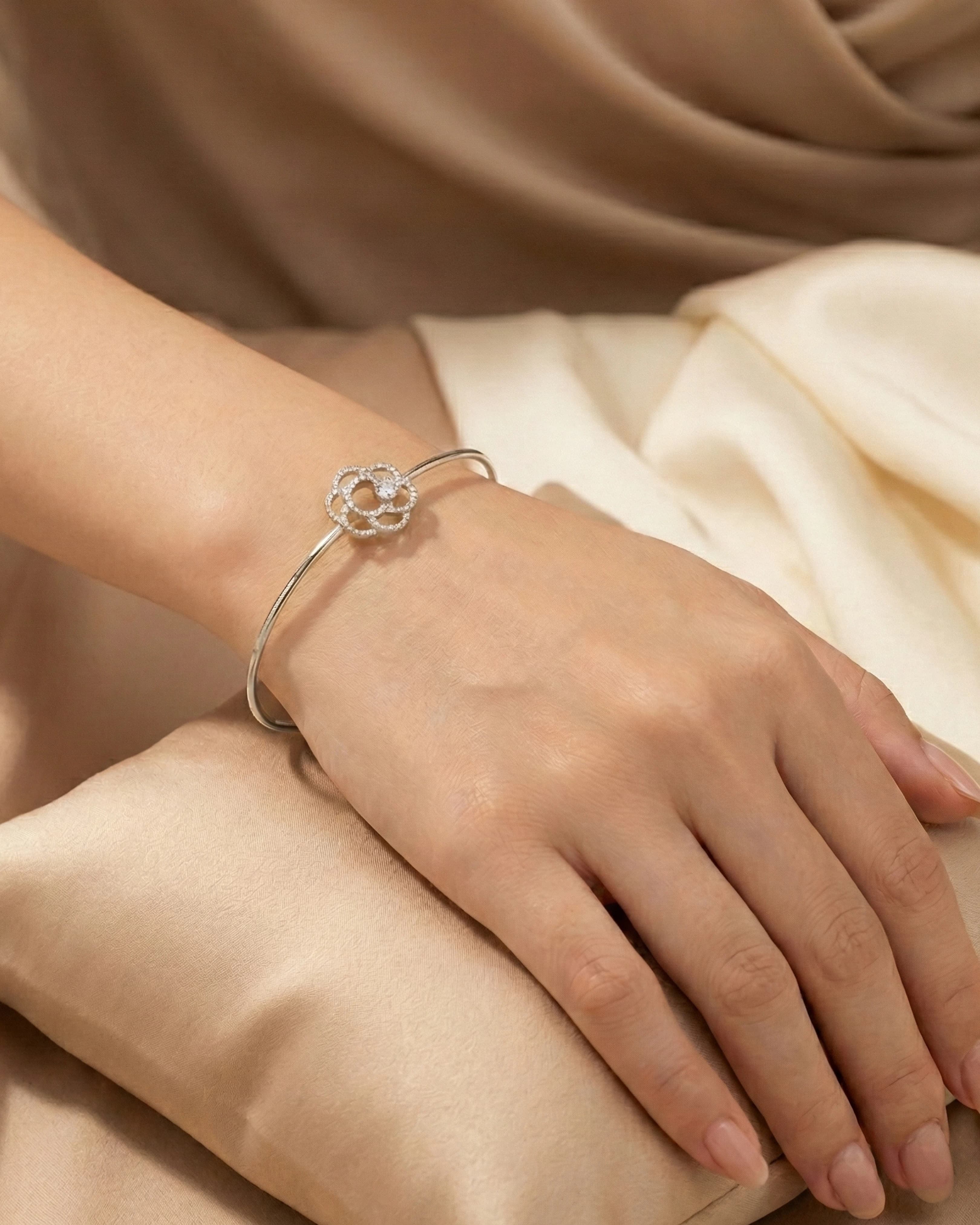 Midnight Rose Filigree Bangle – 925 Sterling Silver — model