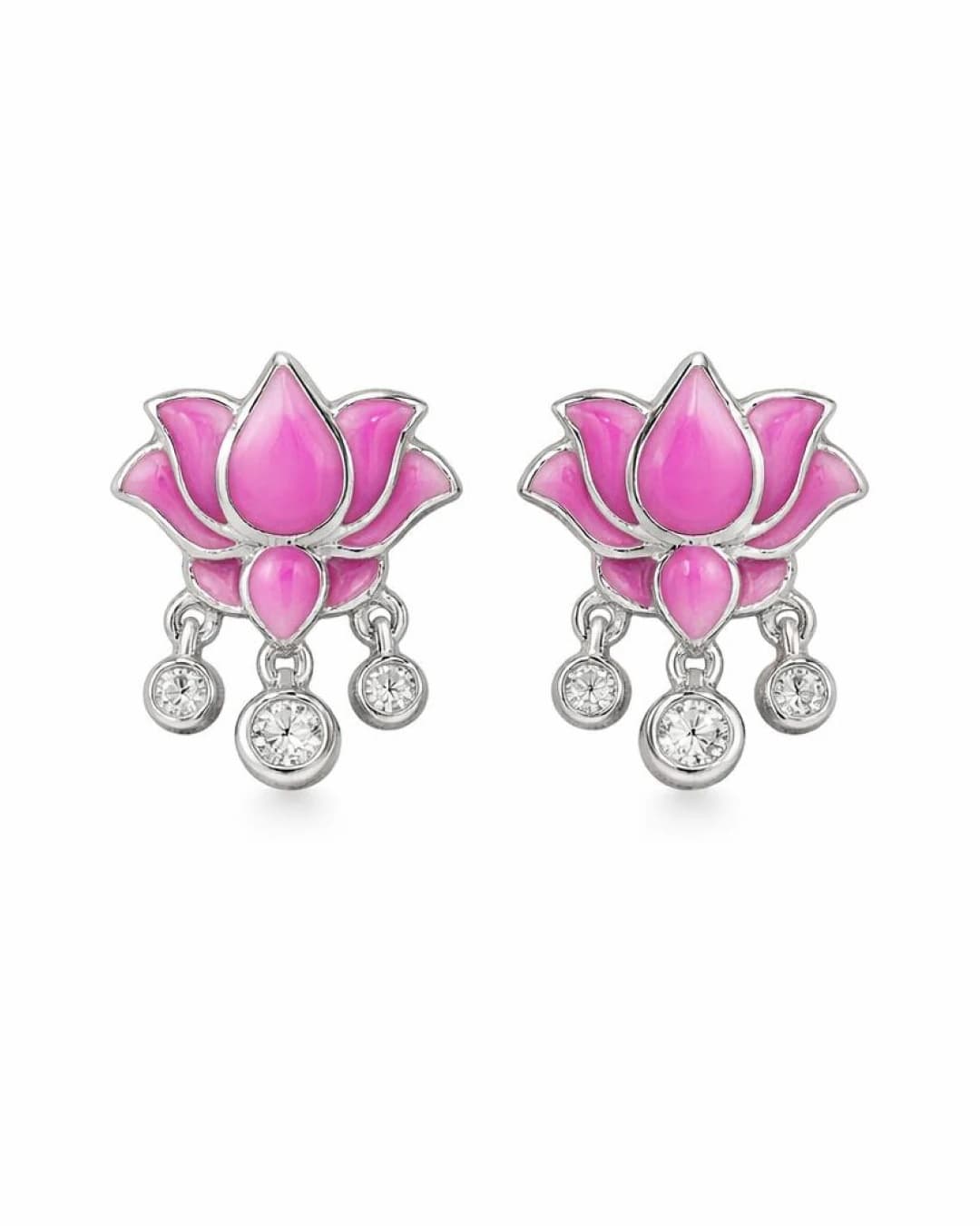 Graceful Lotus Blossom Enamel Studs – 925 Sterling Silver