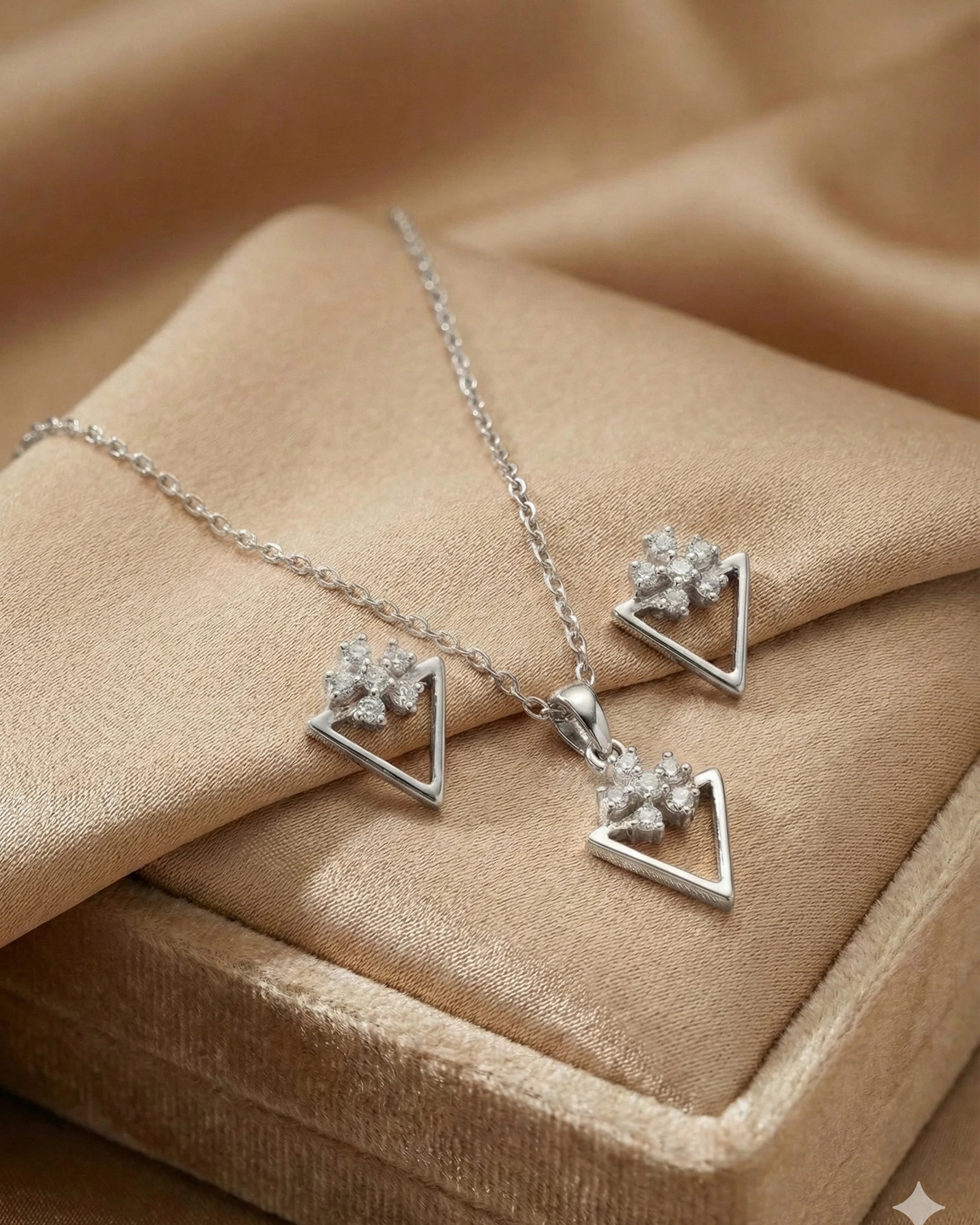 Silver Jems 925 Sterling Silver Geometric Triangle & Floral Crystal Jewelry Set – Necklace and Earrings view 3