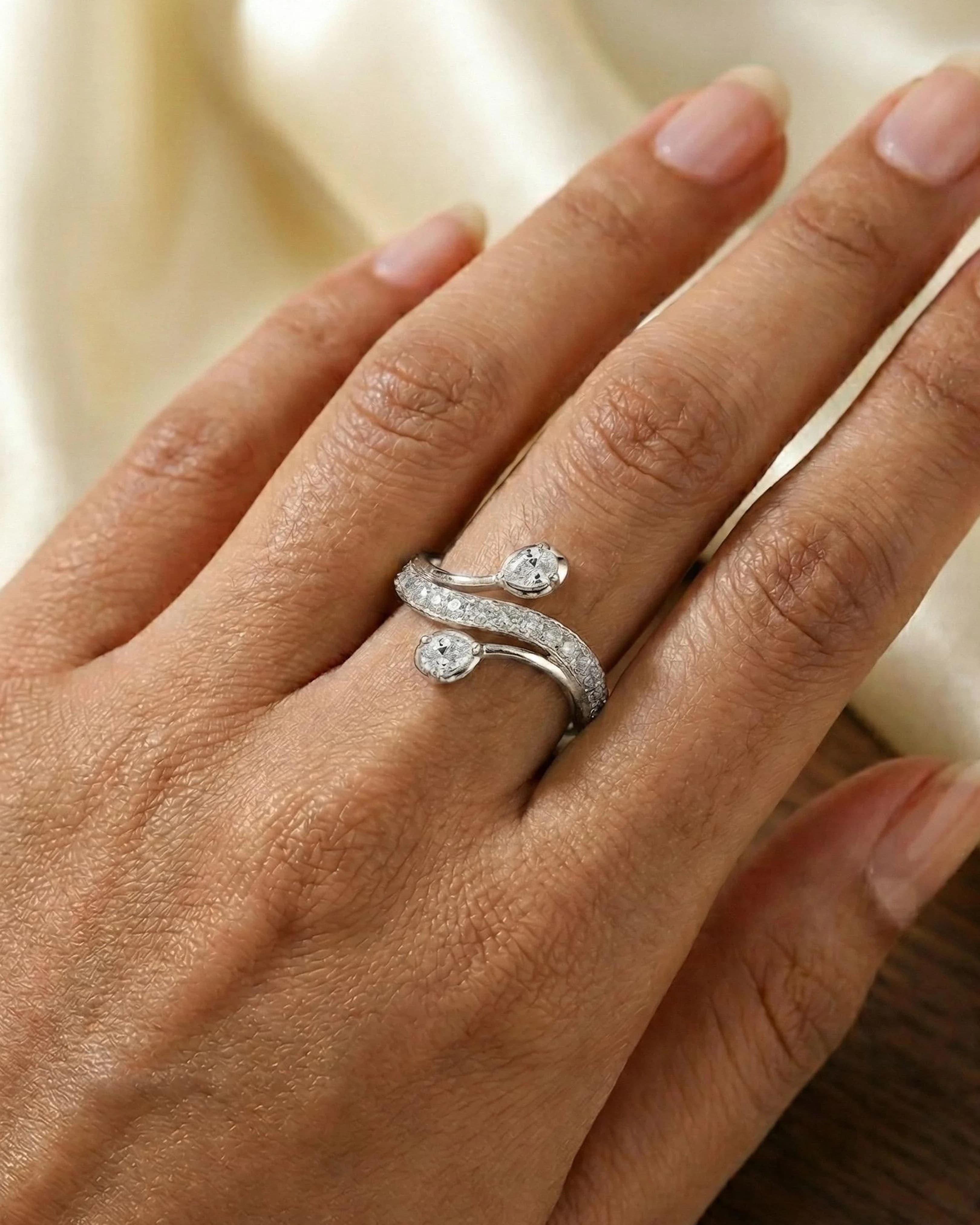 Duo Pear Serenity Wrap Ring – 925 Sterling Silver — model