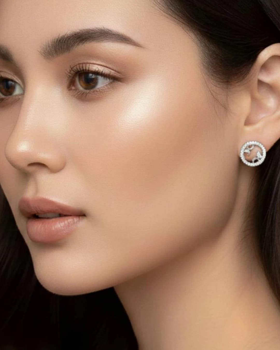 Botanical Halo Stud Earrings – 925 Sterling Silver — model