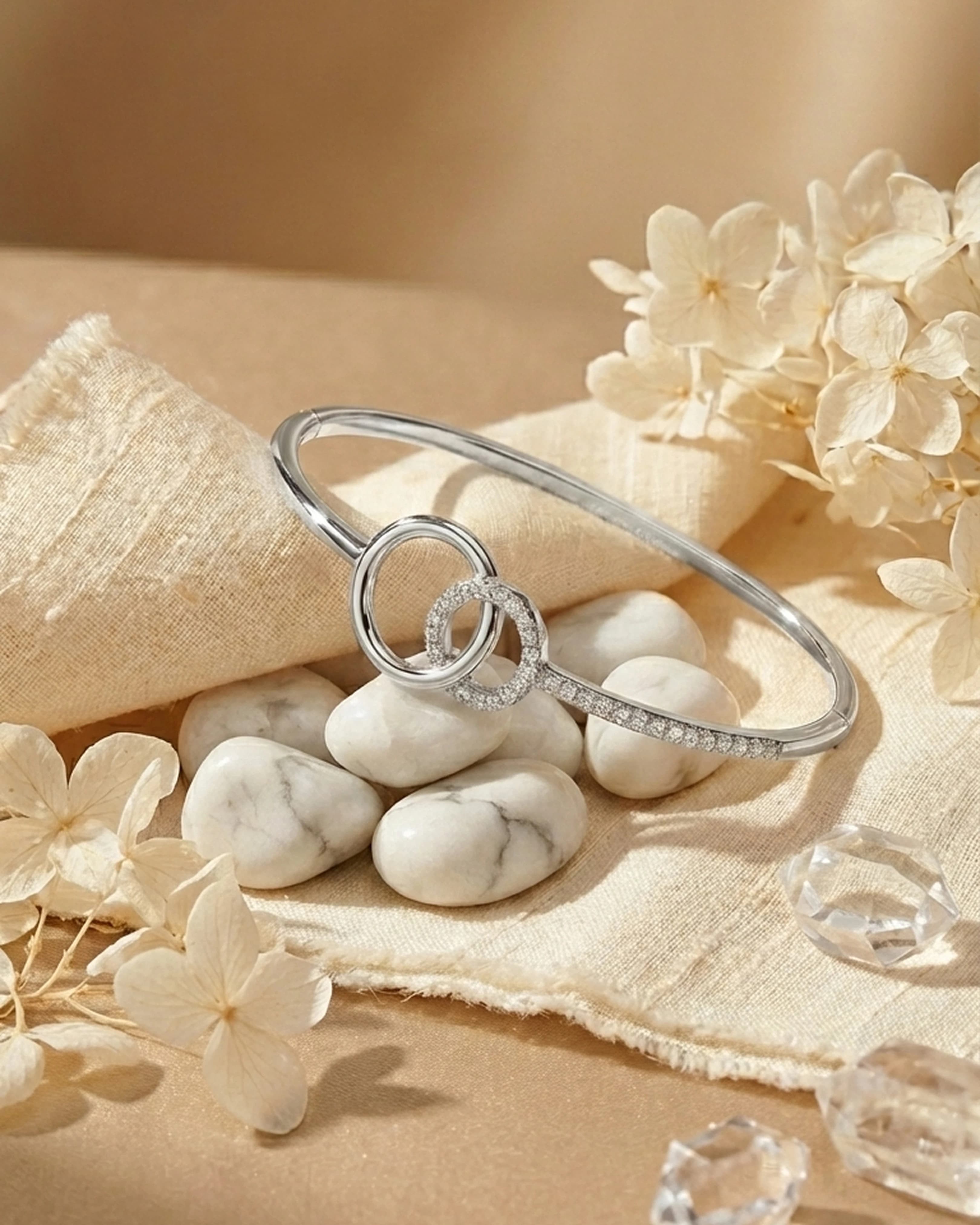 Entwined Unity Halo Bangle – 925 Sterling Silver view 3