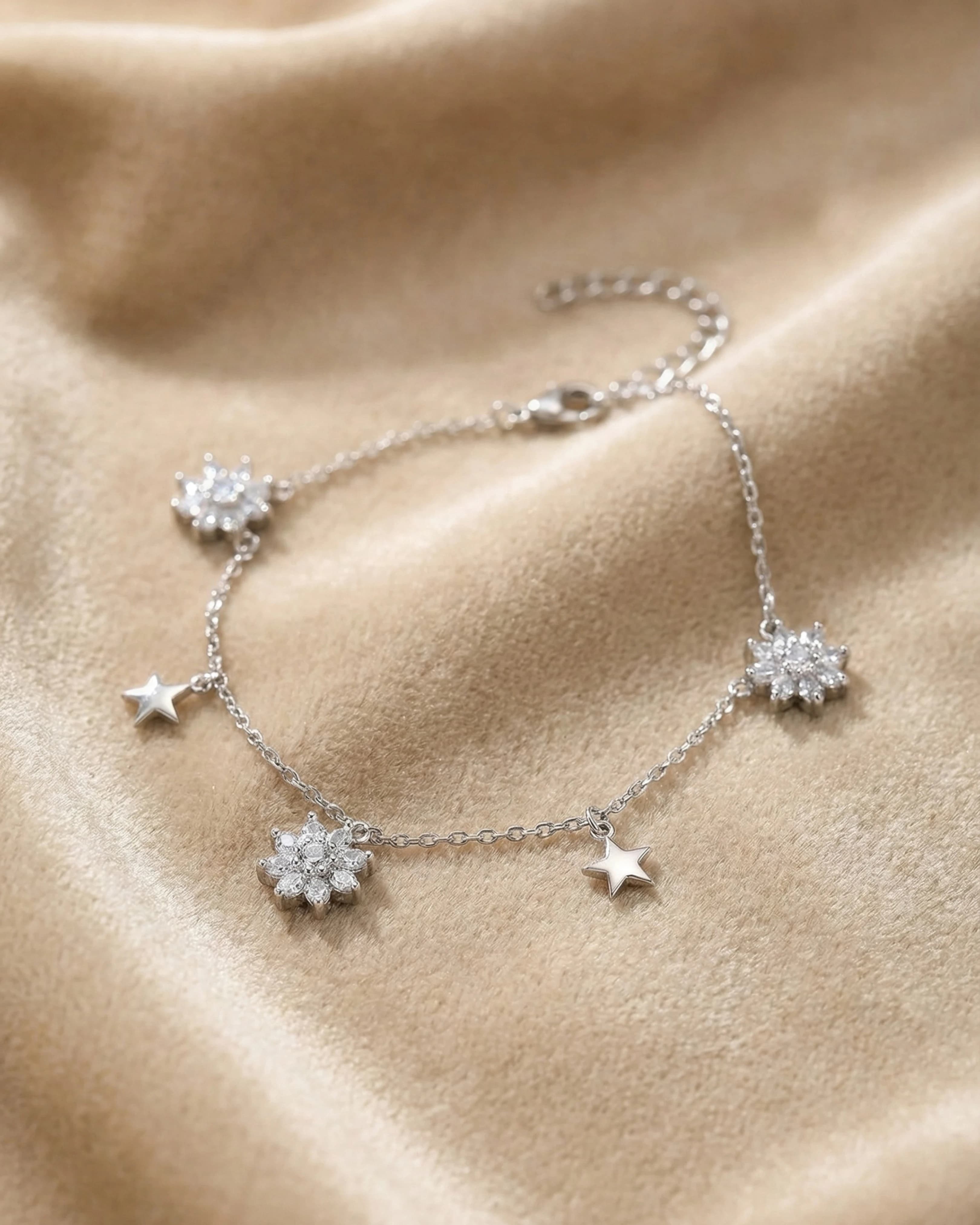 Celestial Star & Blossom Charm Bracelet – 925 Sterling Silver view 3