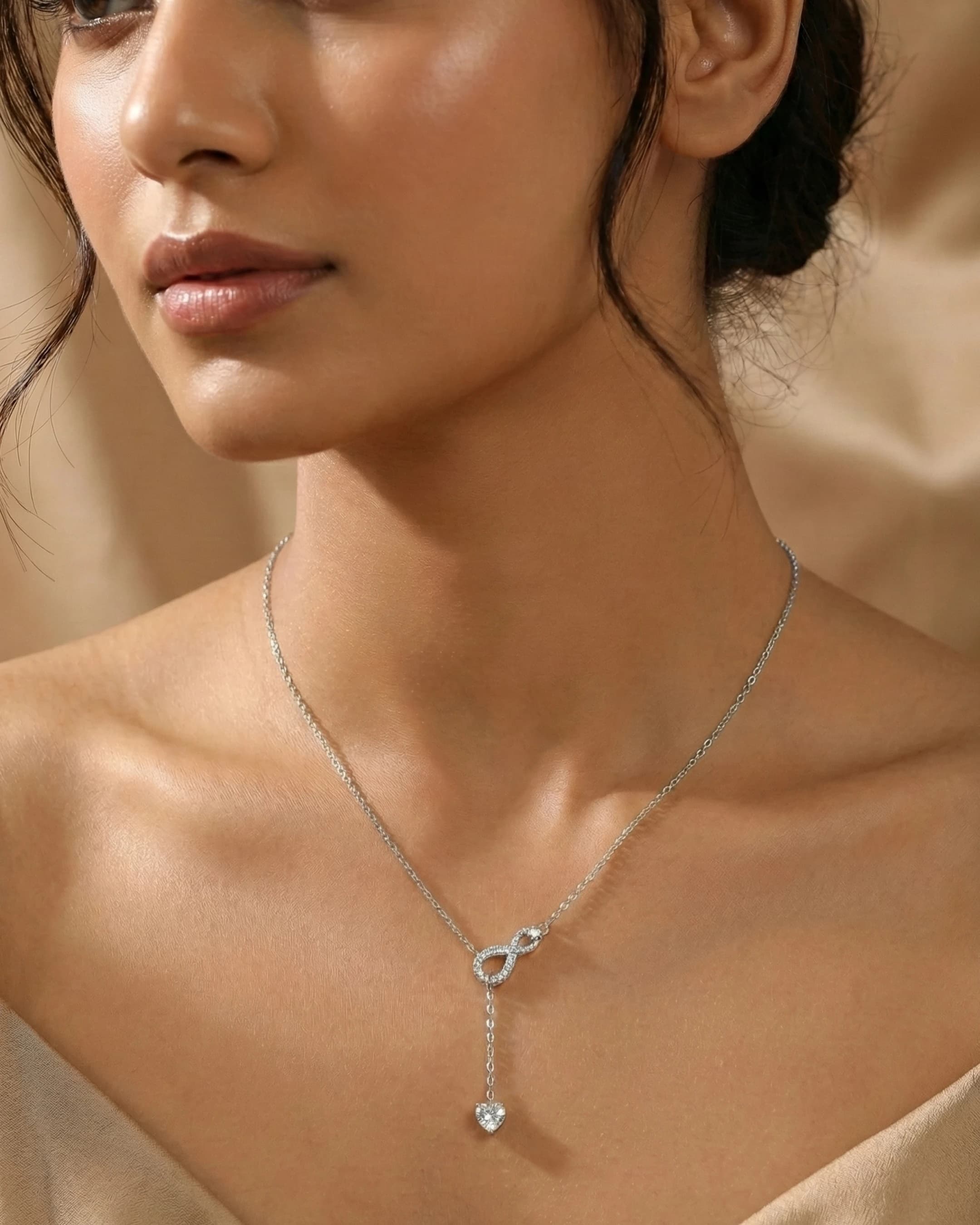 Eternal Infinity Heart Drop Necklace – 925 Sterling Silver — model