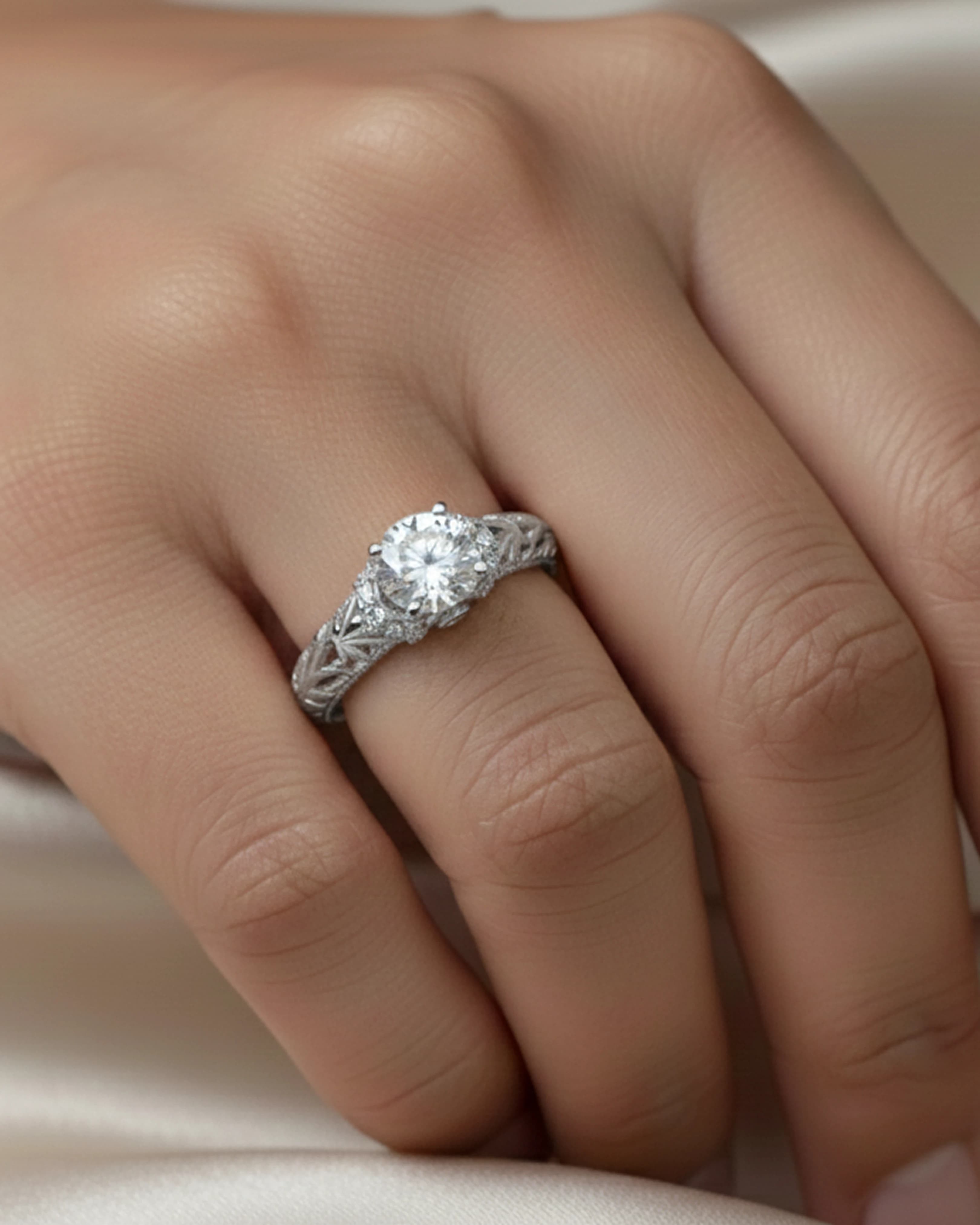 Ethereal Lace Pavé Solitaire Ring – 925 Sterling Silver — model