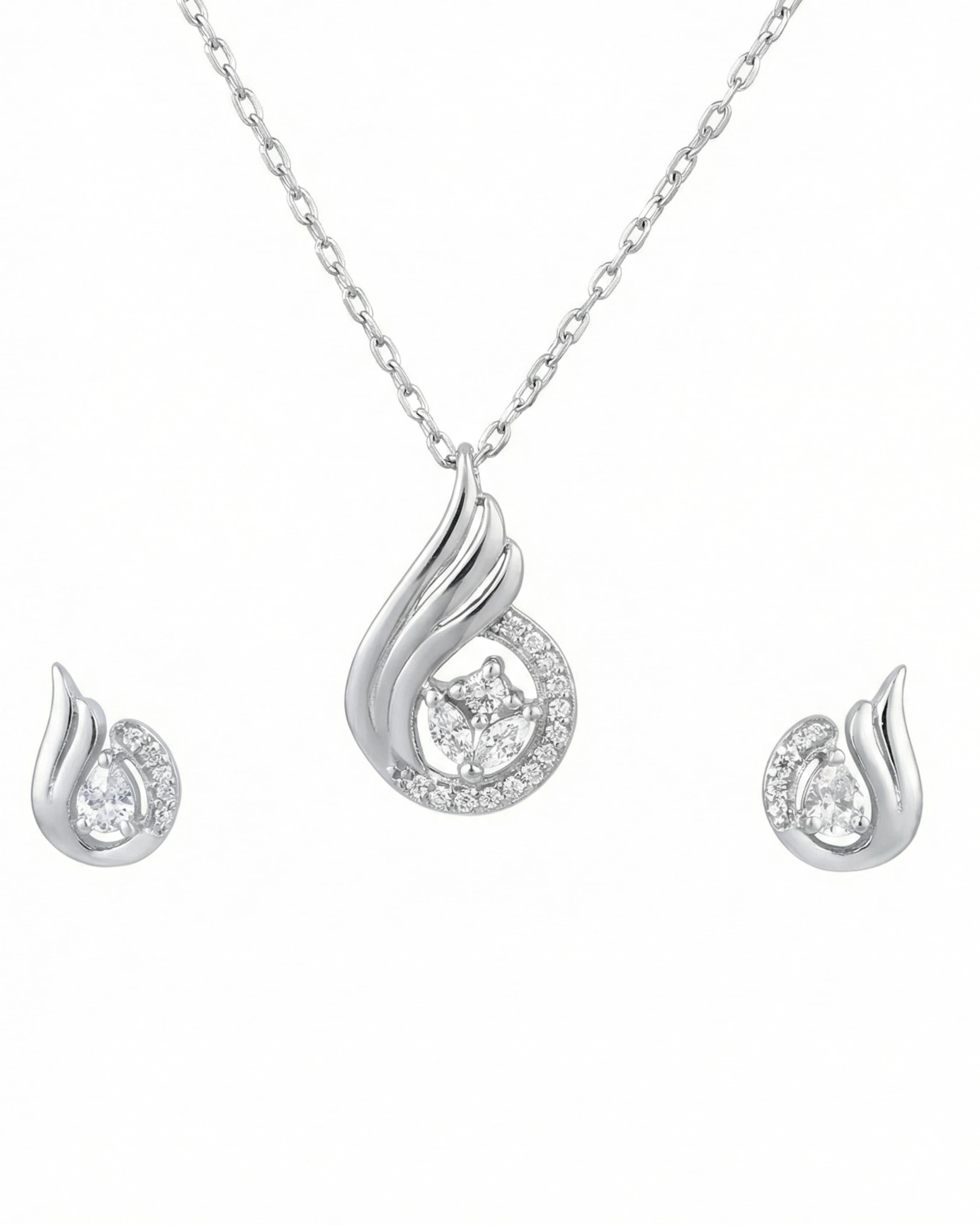 Silver Jems 925 Sterling Silver Graceful Teardrop & Marquise Crystal Jewelry Set – Pendant Necklace and Earrings