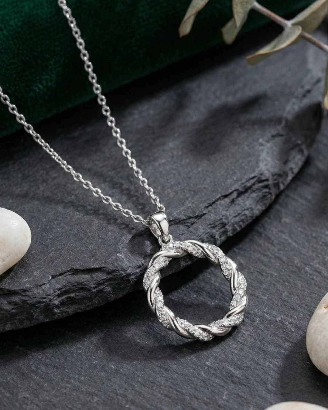 Entwined Halo Pavé Circle Necklace – 925 Sterling Silver view 3