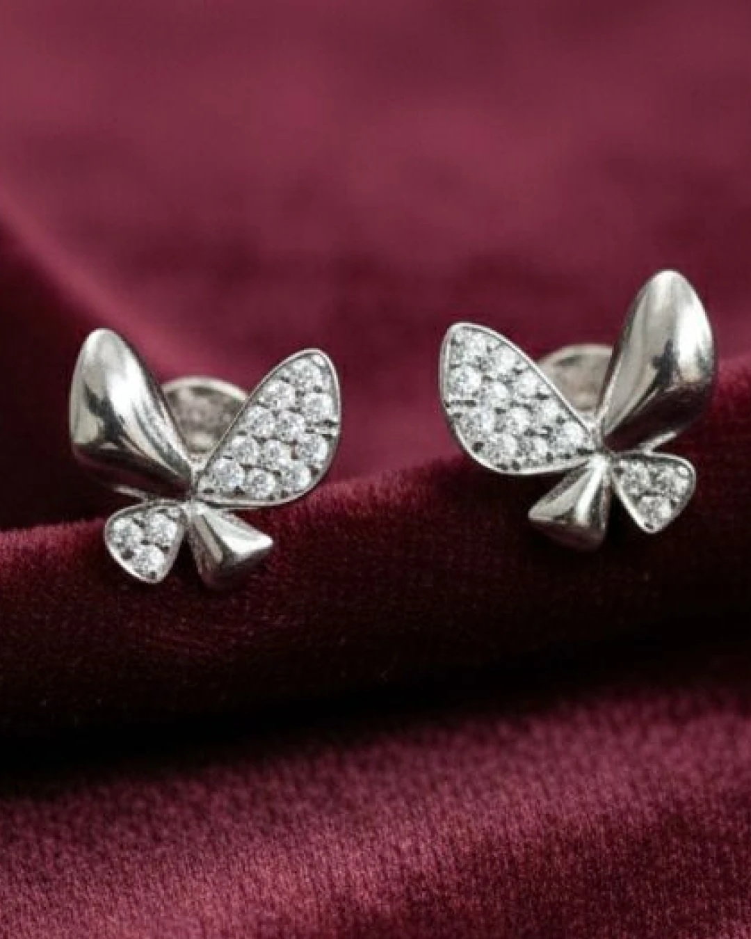 Whimsical Butterfly Pavé Stud Earrings – 925 Sterling Silver view 3