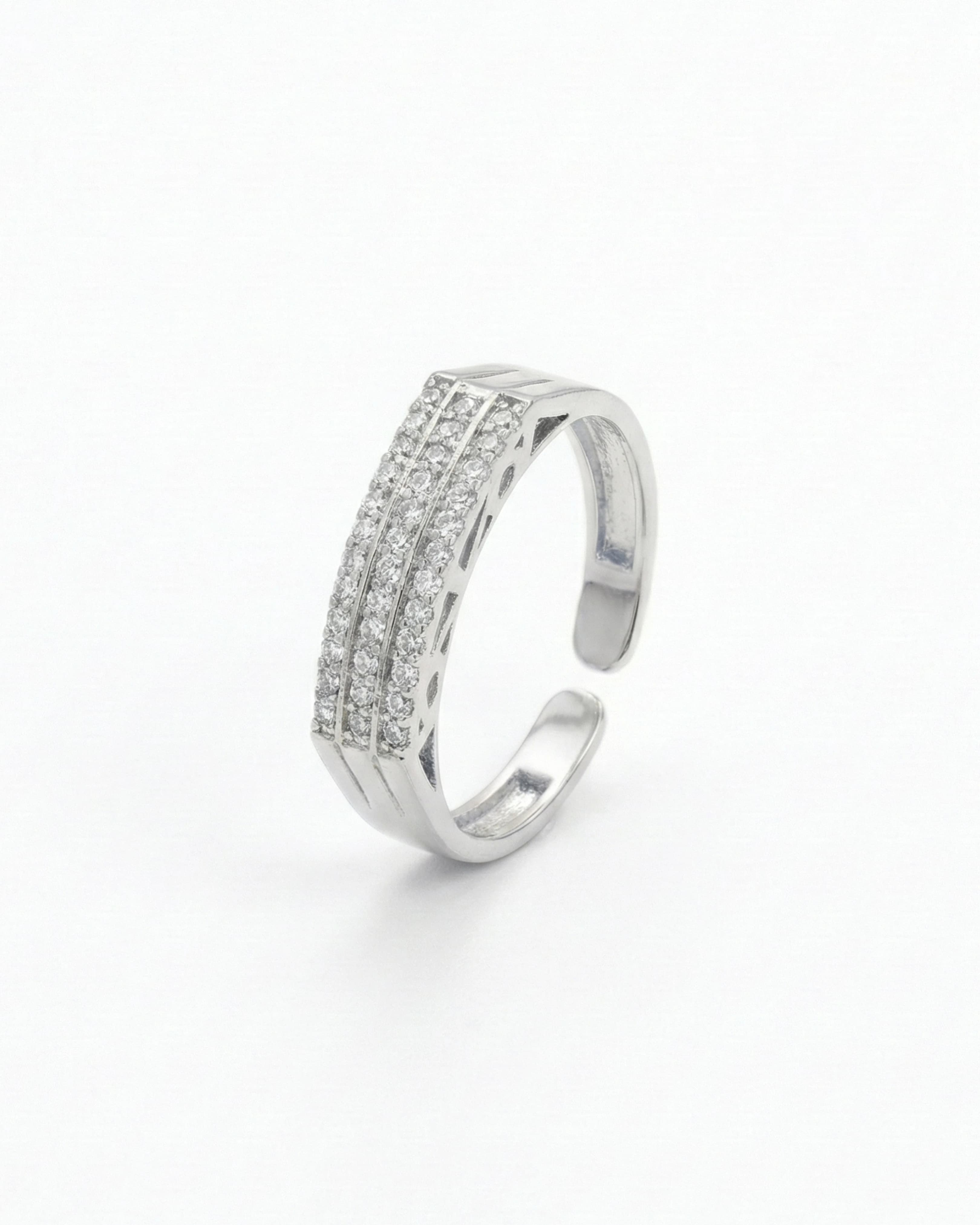 Triple-Row Pavé Grand Statement Band – 925 Sterling Silver