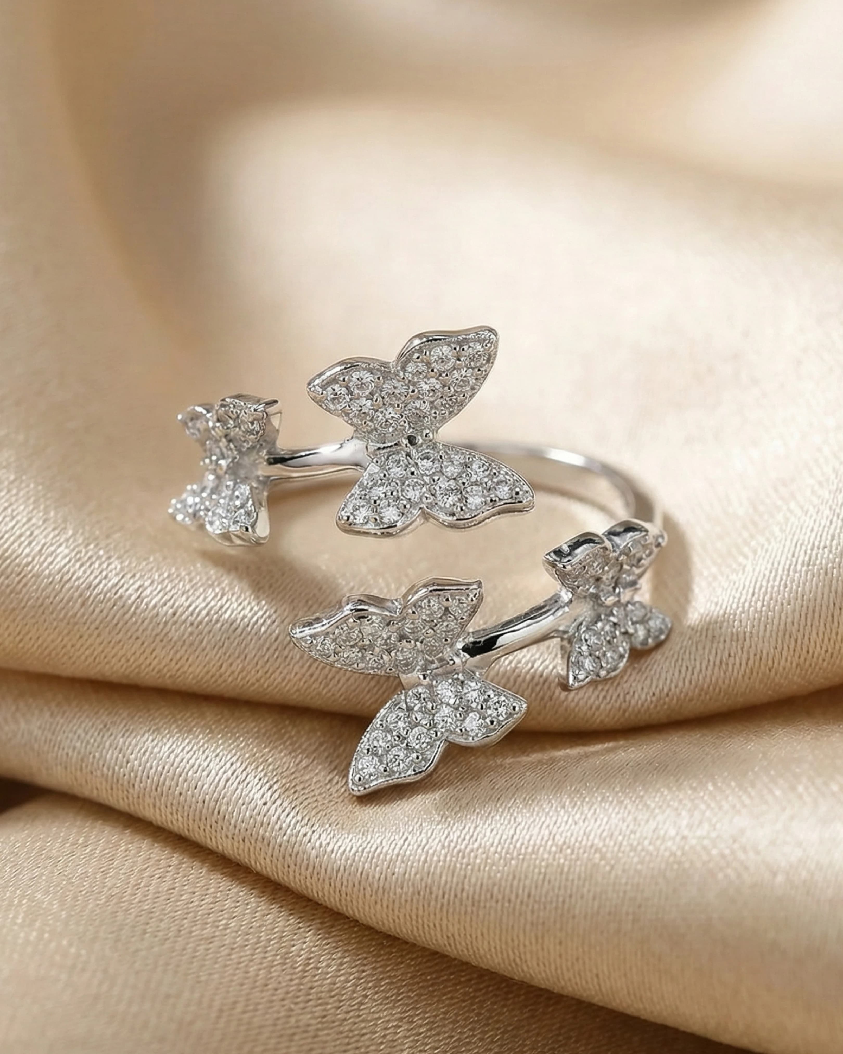 Whimsical Butterfly Meadow Wrap Ring – 925 Sterling Silver view 3