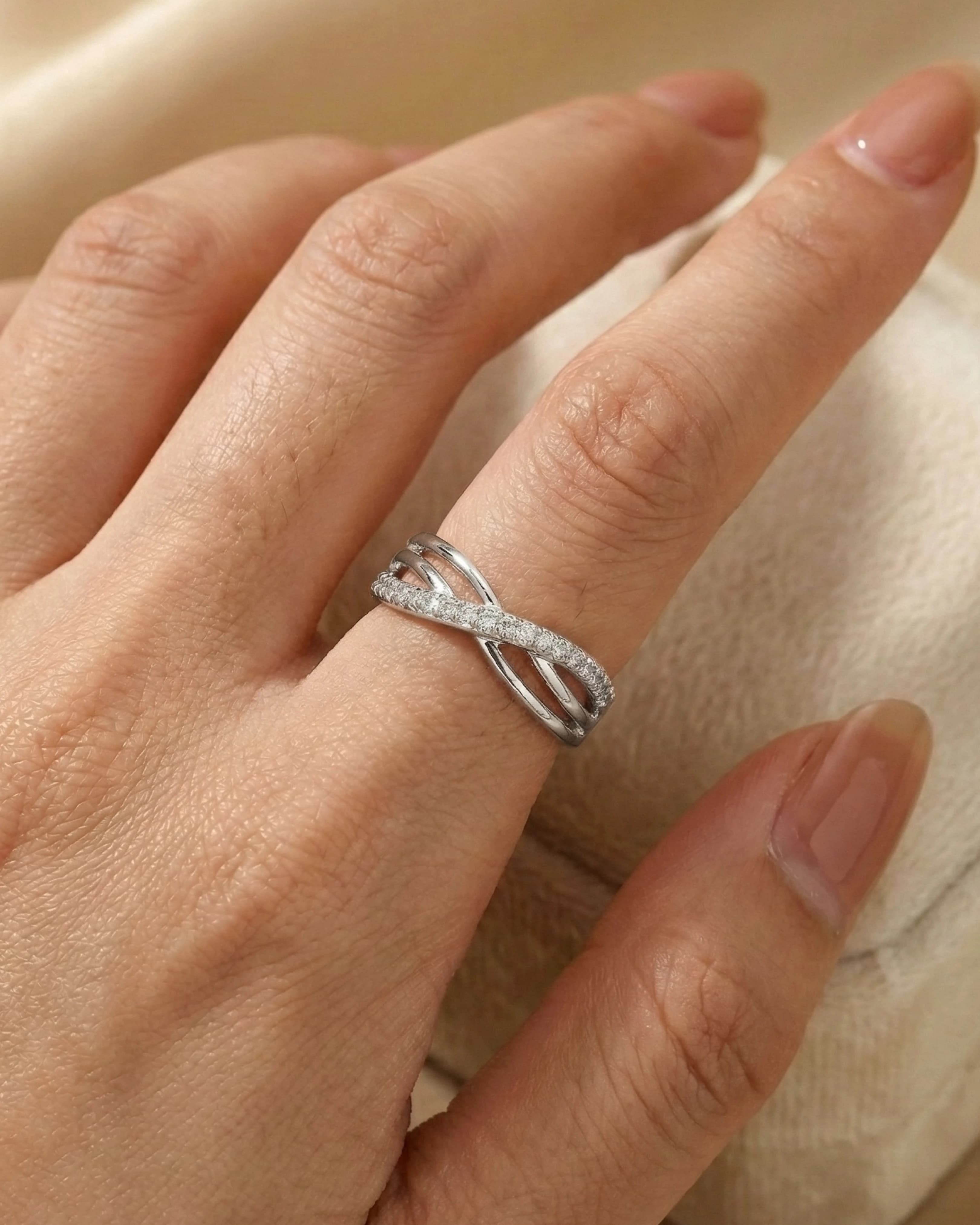Infinity Cross Pavé Adjustable Band – 925 Sterling Silver — model