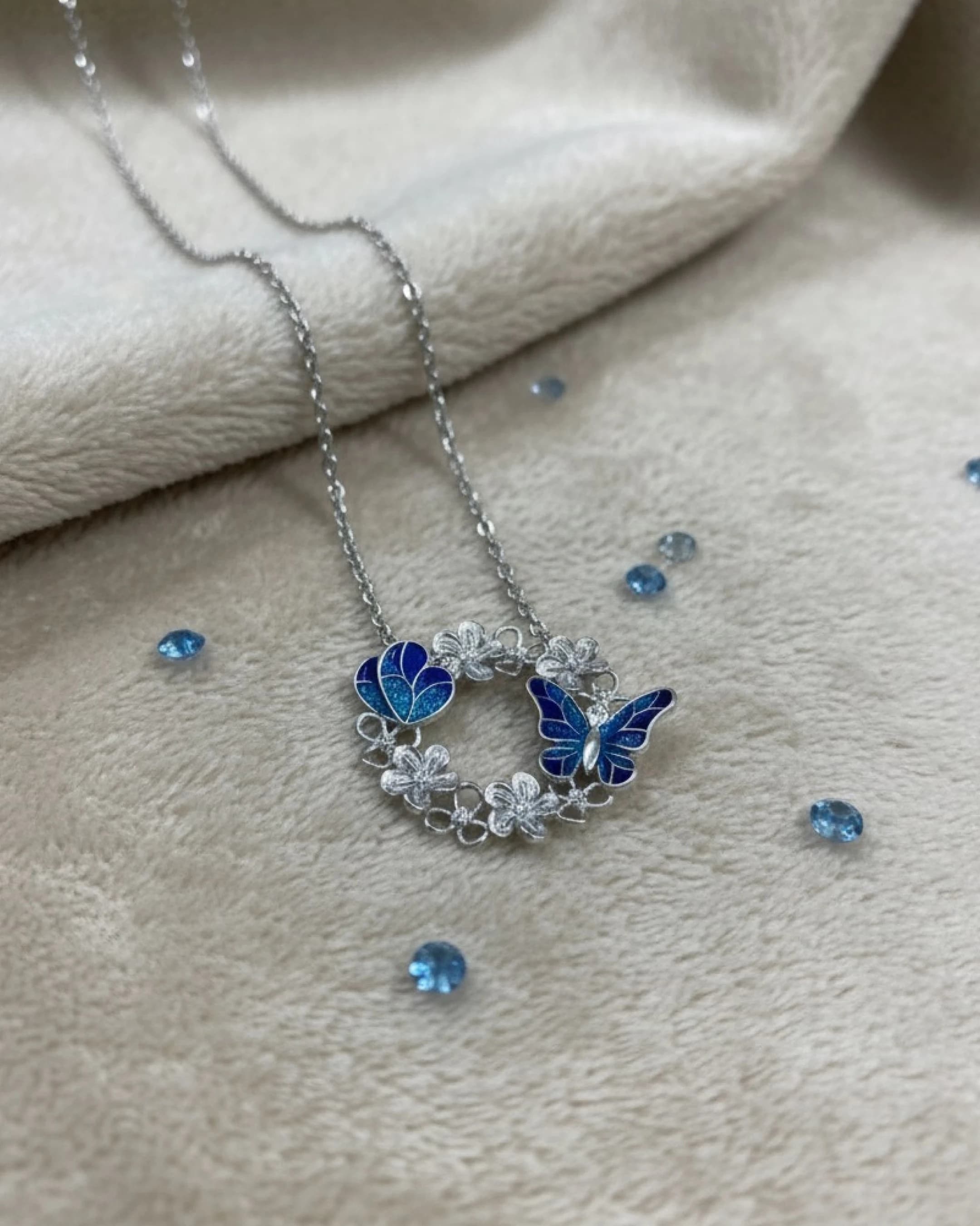 Enchanted Butterfly Garden Wreath Necklace – 925 Sterling Silver view 3